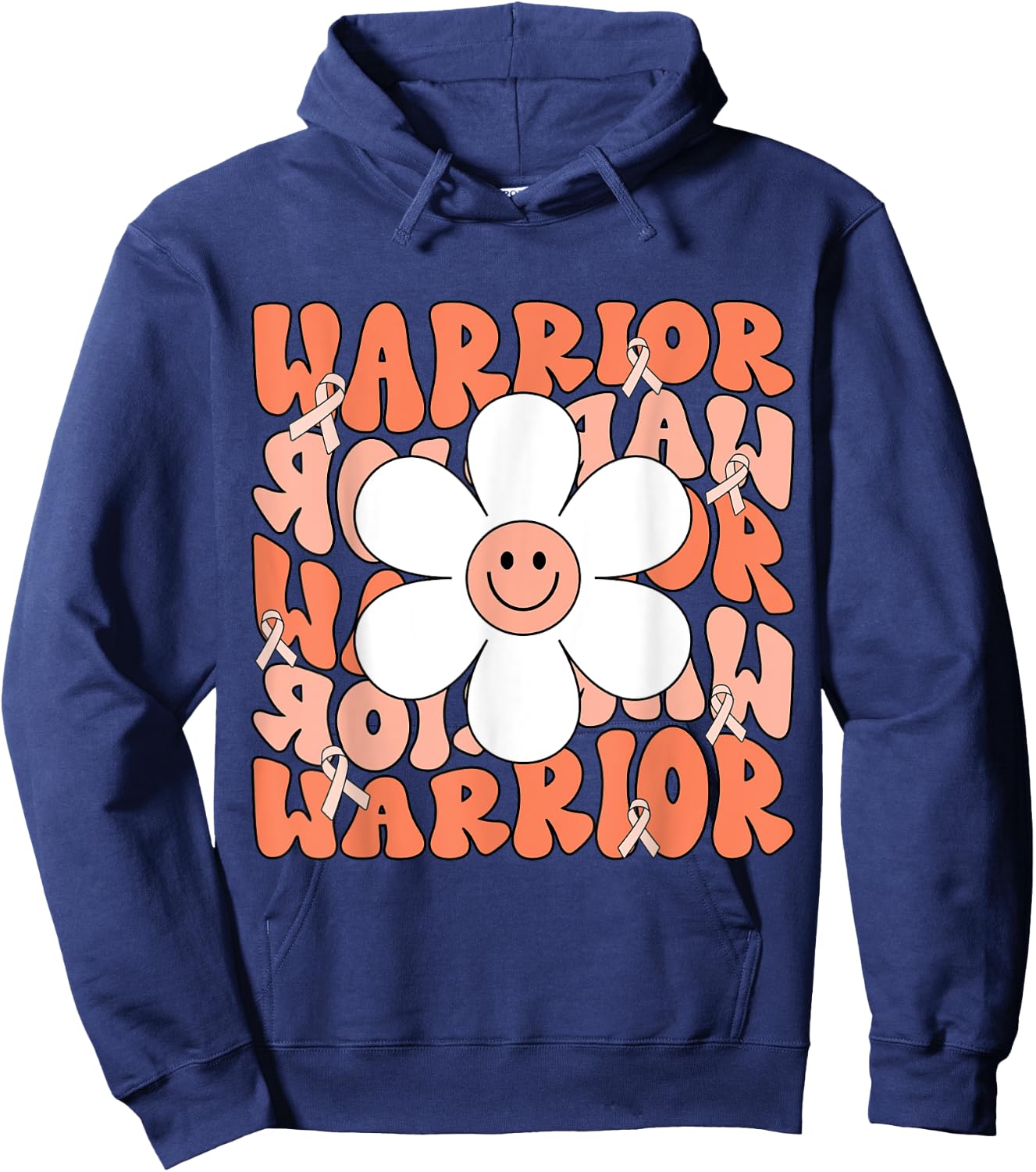 Uterine Cancer Peach Ribbon Uterine Cancer Warrior Hoodie - Hoodie | Navy