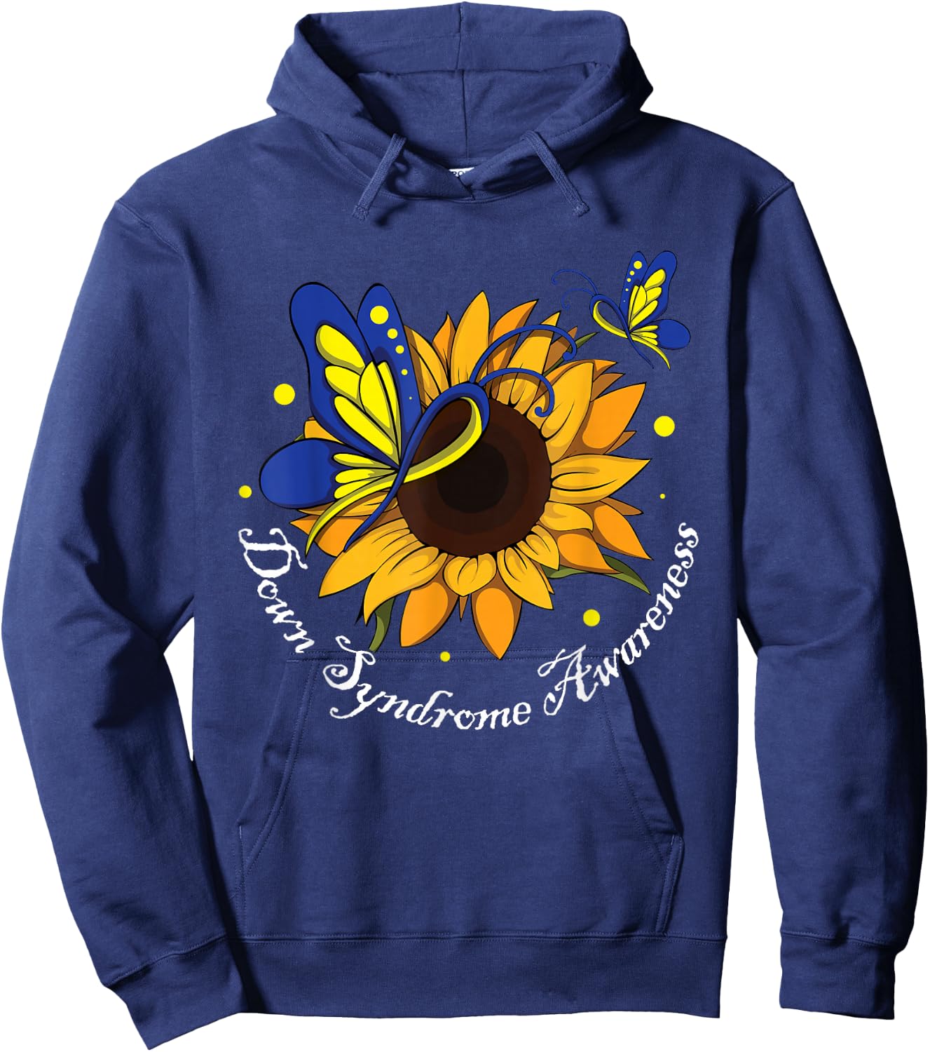 Butterfly Sunflower World Down Syndrome Awareness Day Hoodie - Hoodie | Navy