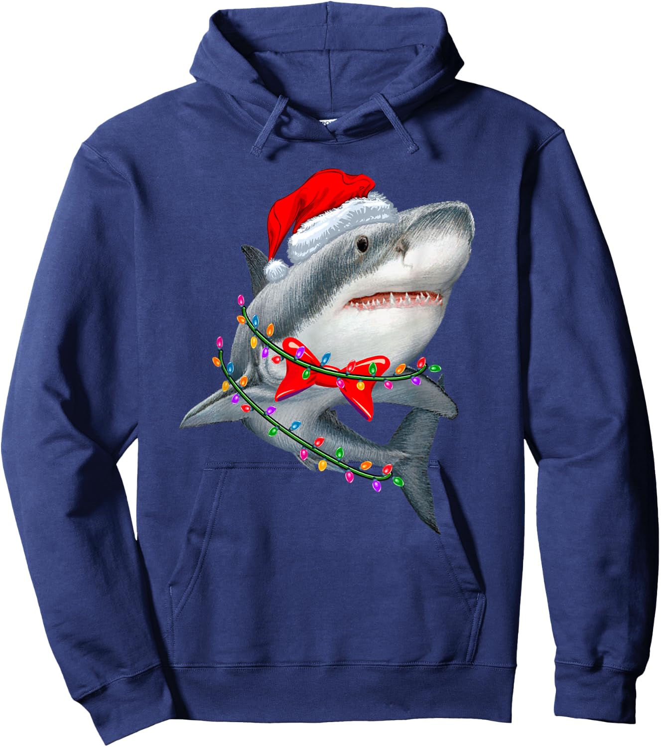 Christmas Lights Shark Wearing Xmas Hat - Cute Shark Lover Hoodie - Hoodie | Navy