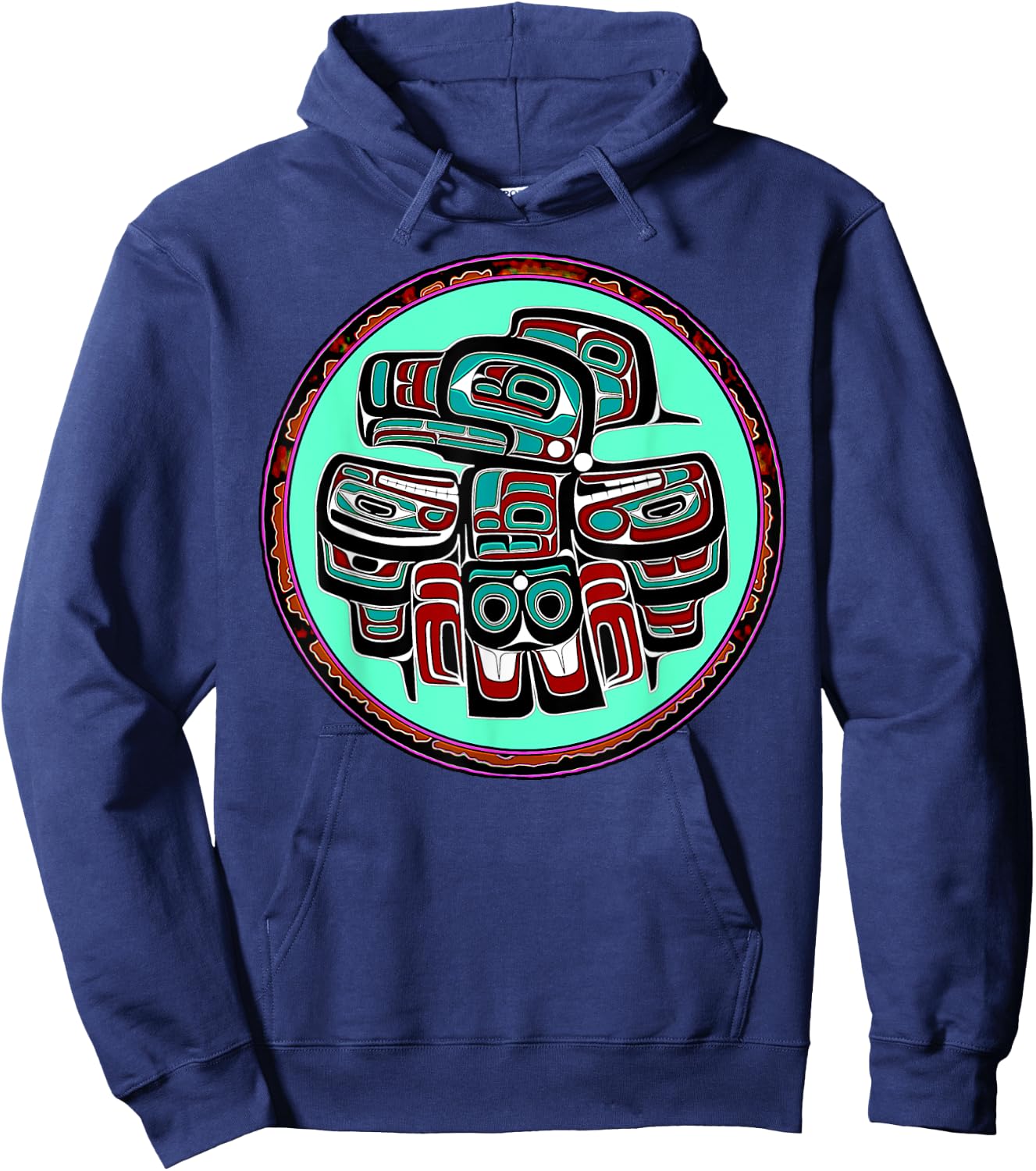 Alaska Native American Art Style Tlingit Haida Eagle Tribal Hoodie - Hoodie | Navy