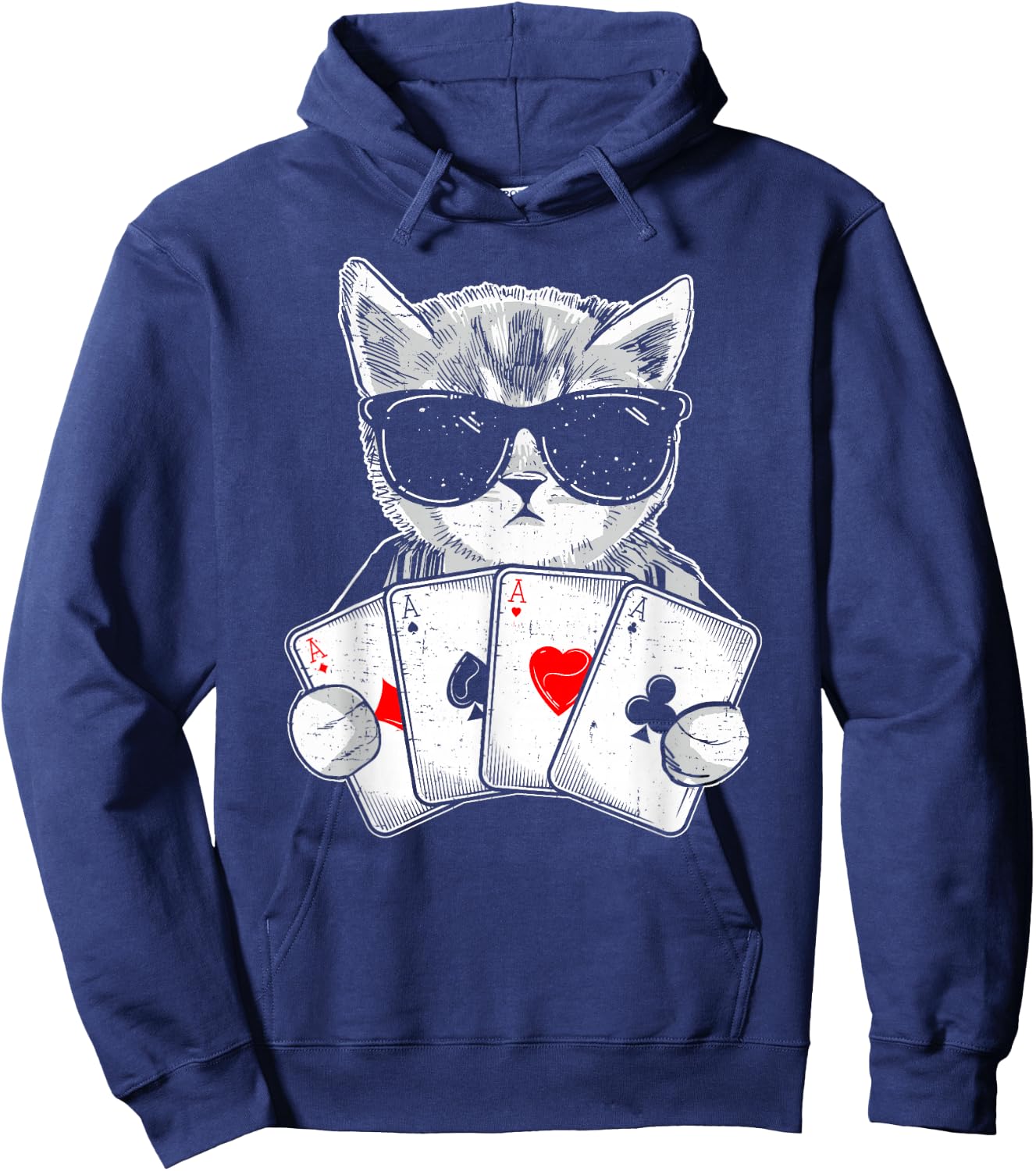 Cat Play Poker Gambling Casino Dealer Poker Player Gambler Hoodie - Hoodie | Navy
