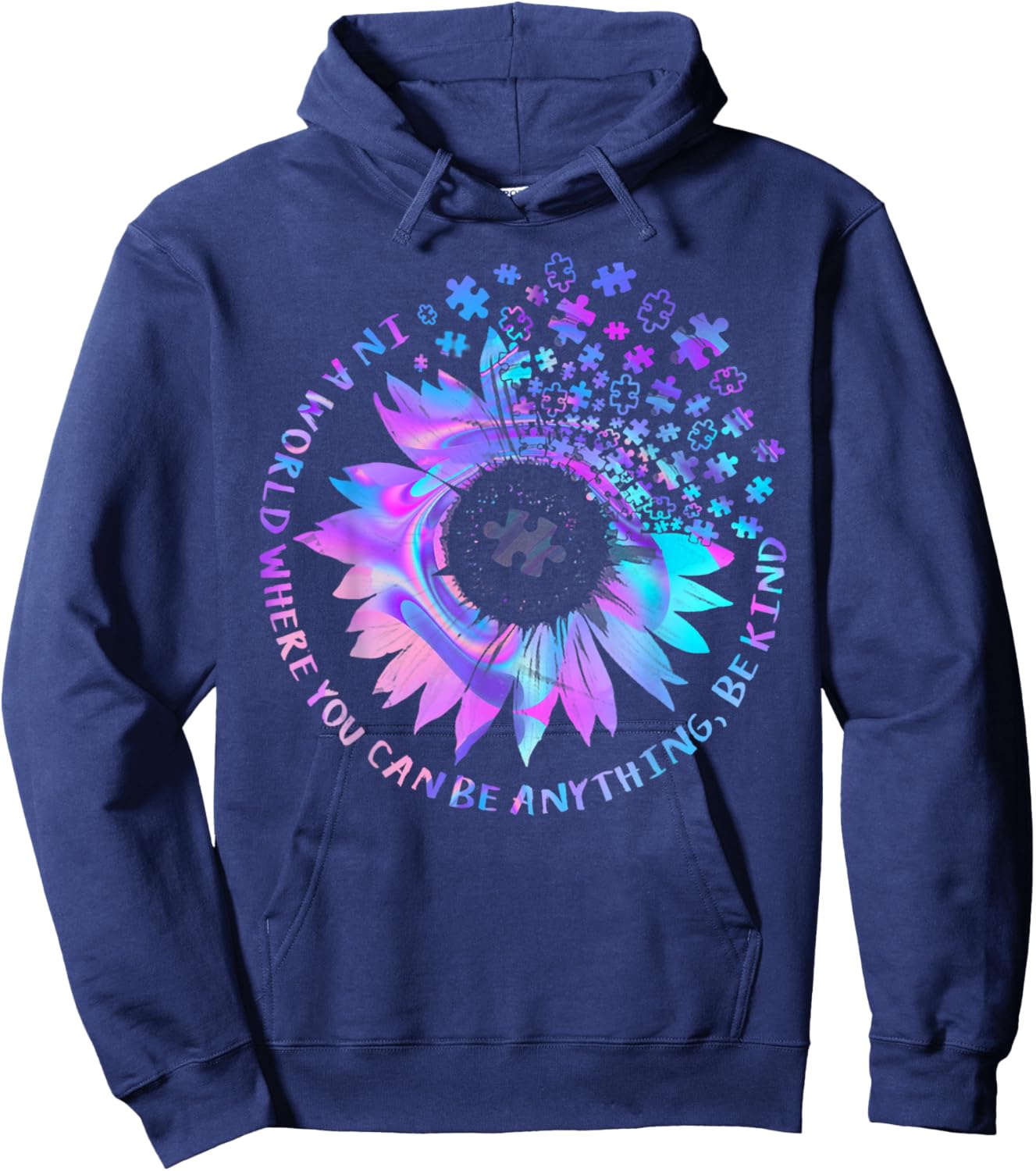 Be Kind Autism Awareness Kindness Sunflower Tie Dye Puzzle Hoodie - Hoodie | Navy