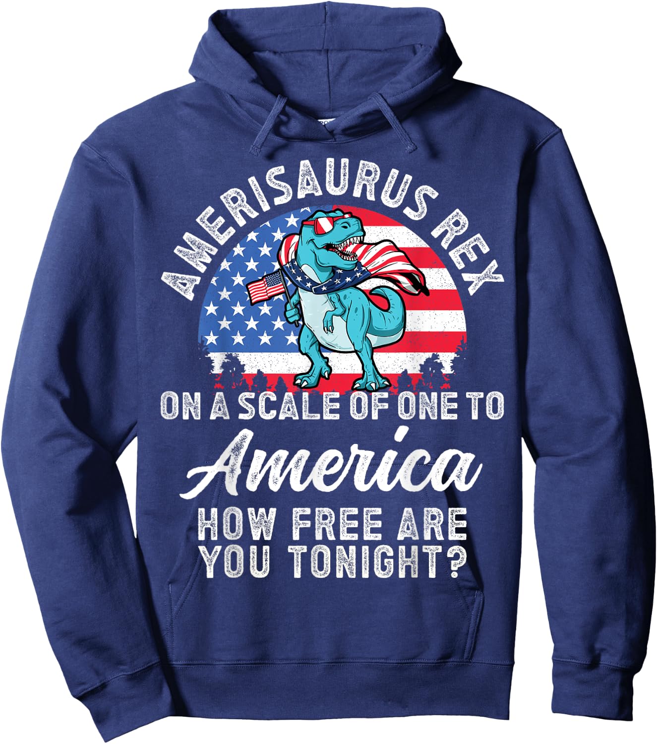 On a Scale of One To America How Free Are You Tonight T Rex Hoodie - Hoodie | Navy