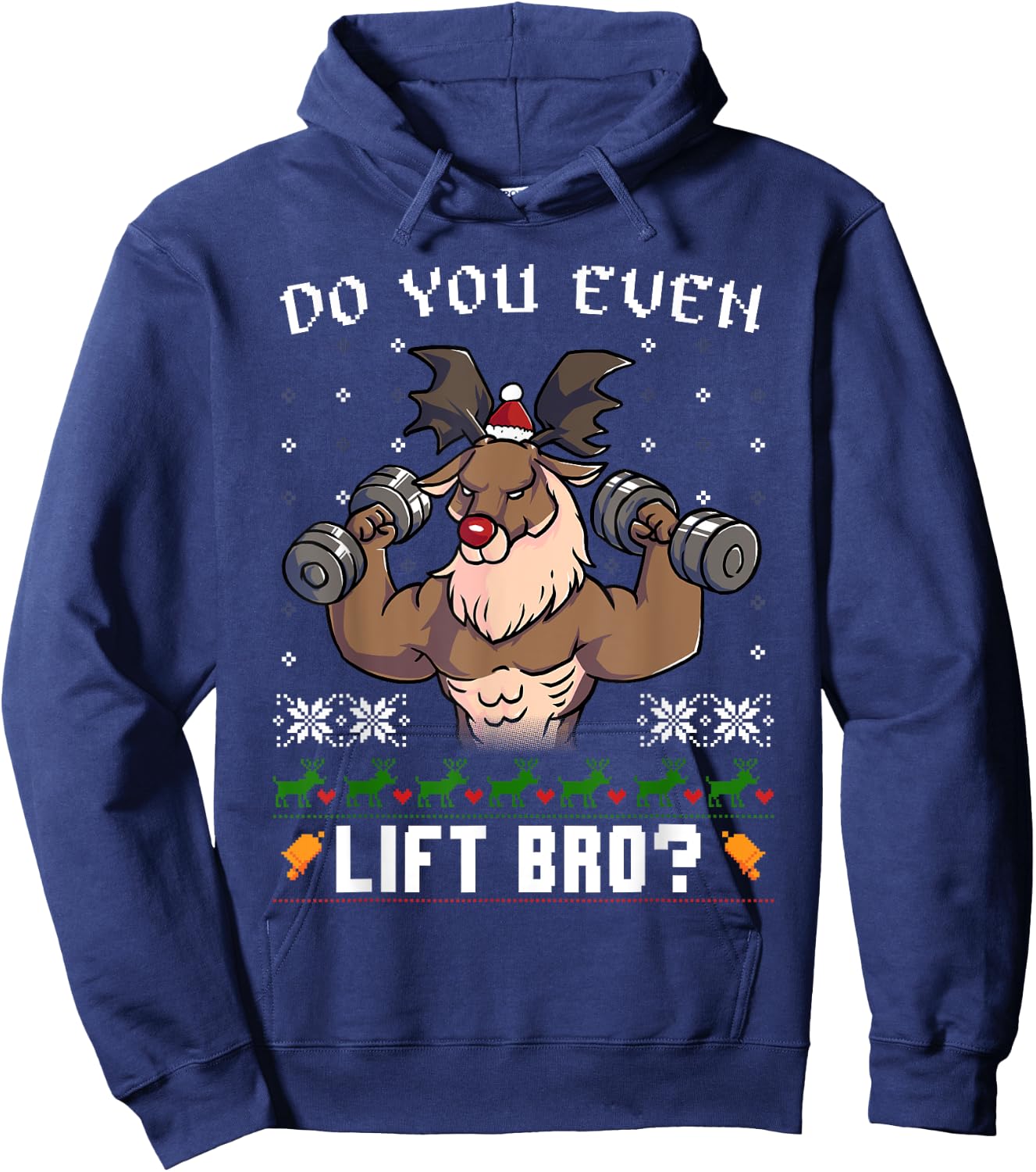 Do You Even Lift Bro Reindeer Gym Ugly Christmas Sweater Hoodie - Hoodie | Navy
