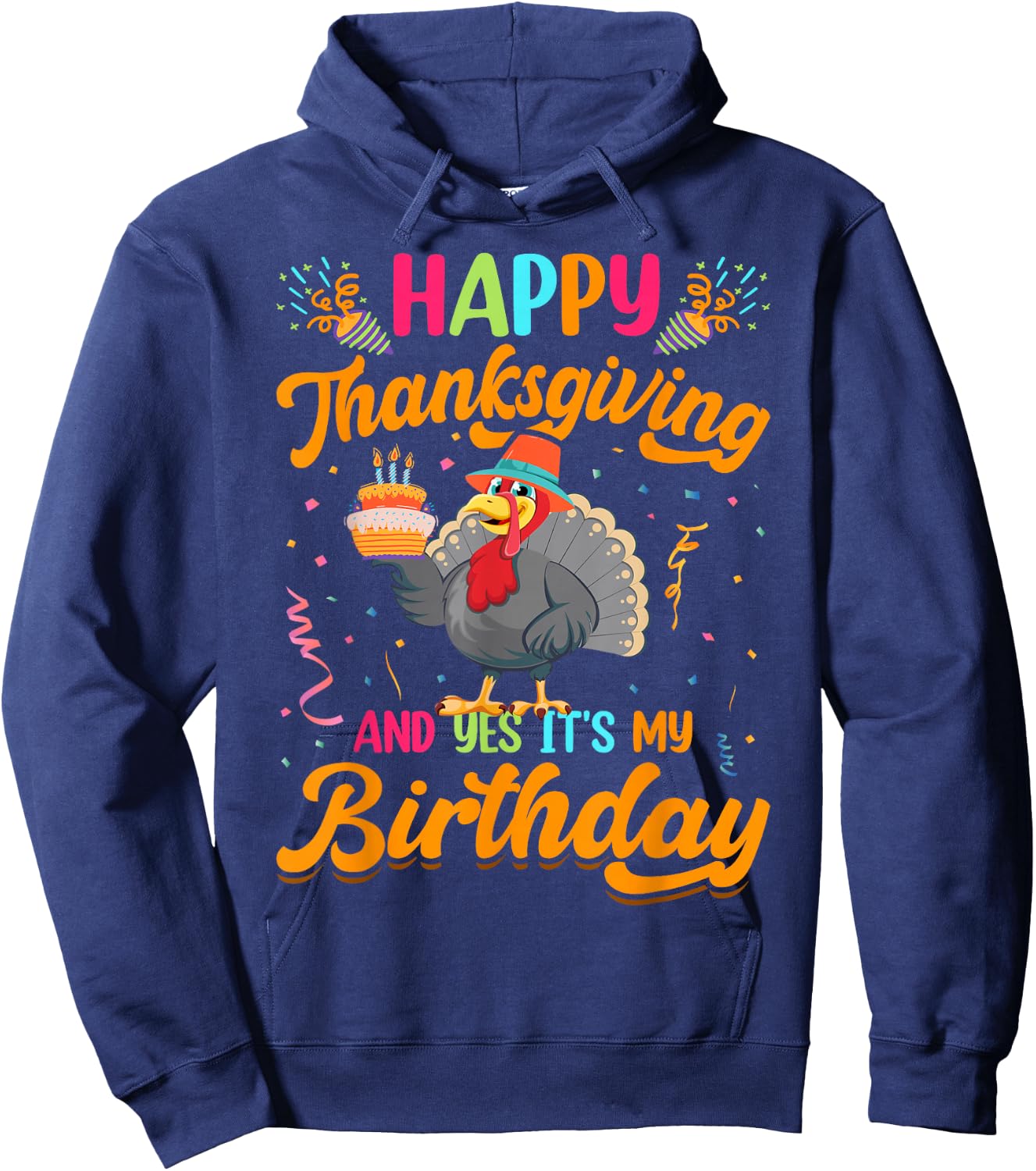 Adult & Kids Thanksgiving Clothing Gifts DAIMMER -Adults Black Small Modern Short Sleeve Thanksgiving Birthday Hoodie - Hoodie | Navy