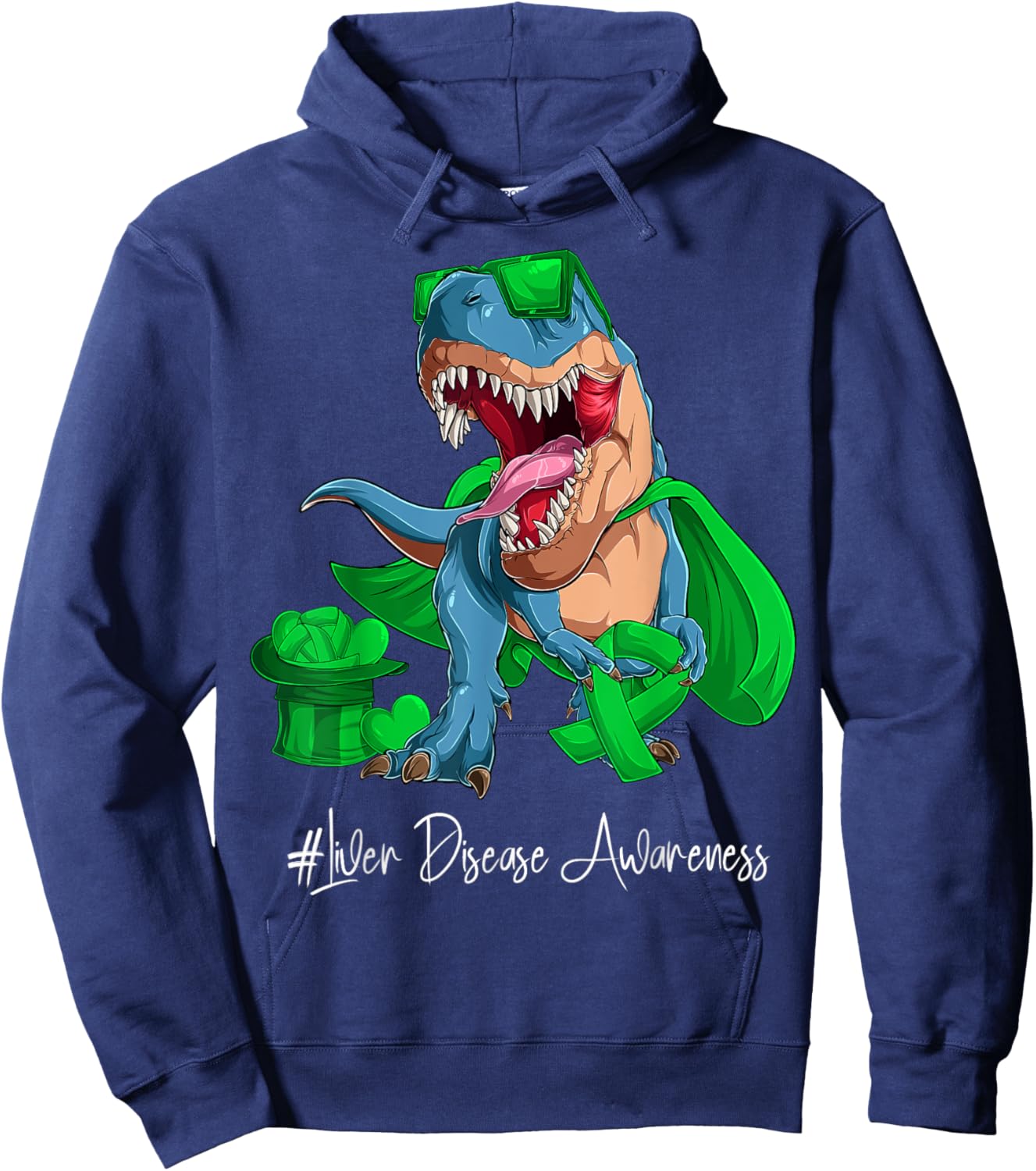 Liver Disease Awareness Month Green Ribbon Trex Hoodie - Hoodie | Navy