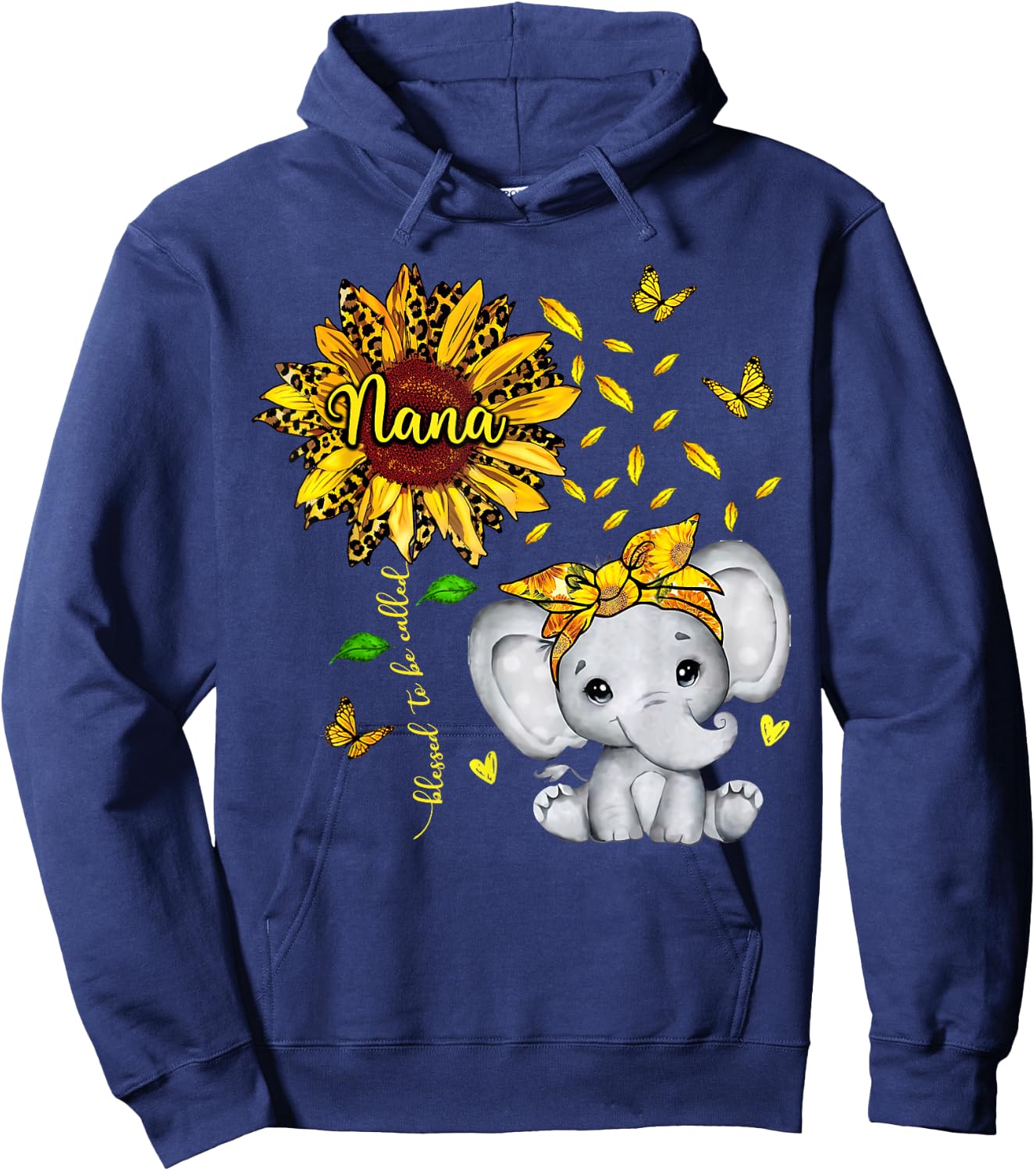 Blessed To Be Called Nana Elephant Sunflower Hoodie - Hoodie | Navy