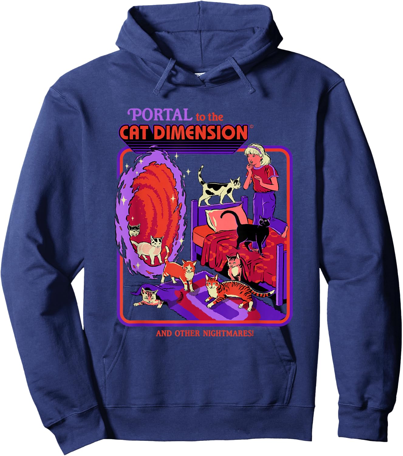 Steven Rhodes Cat Dimension Portal Retro Dark Humor Artist Hoodie - Hoodie | Navy