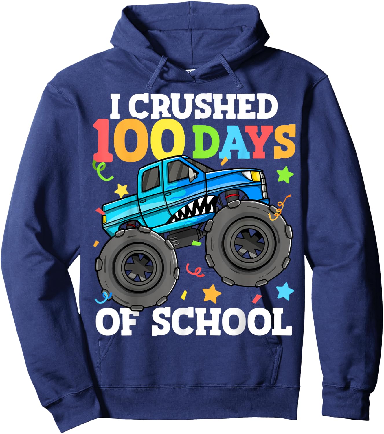 100 Days of School Monster Truck 100th Day of School Boys Hoodie - Hoodie | Navy