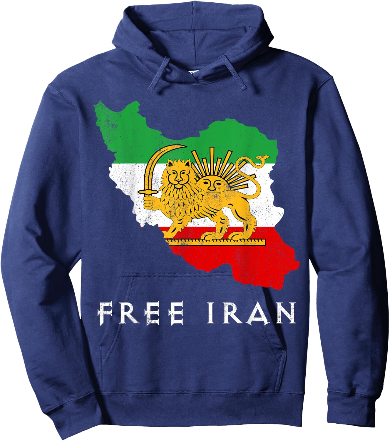 Iran Flag Map Lion Sun Sword Free Iran support women of Iran Hoodie - Hoodie | Navy