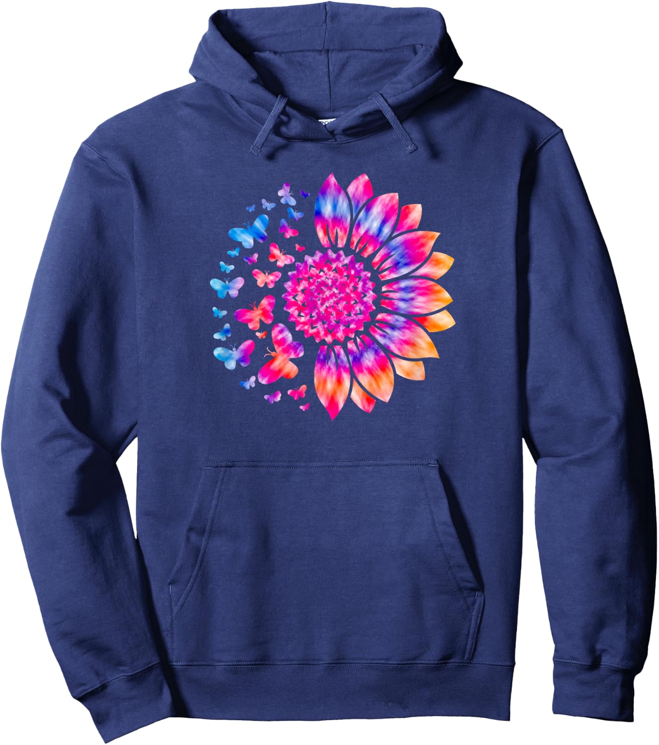 Sunflower Sun Flower Tie Dye Daisy Butterflies Women Girls Hoodie - Hoodie | Navy