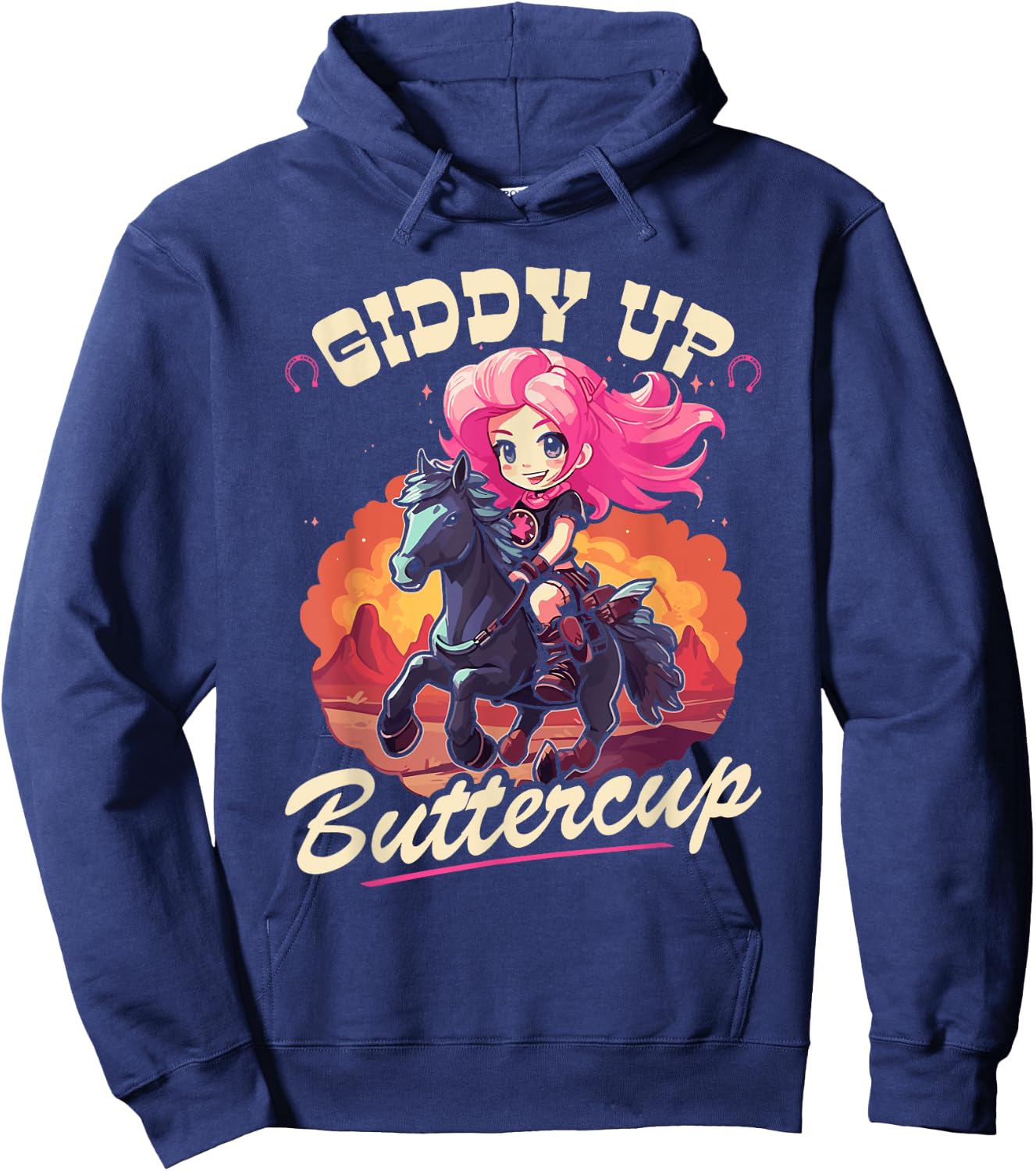 Country Rodeo Girl, Giddy Up Buttercup, Toddler Cowgirl Hoodie - Hoodie | Navy