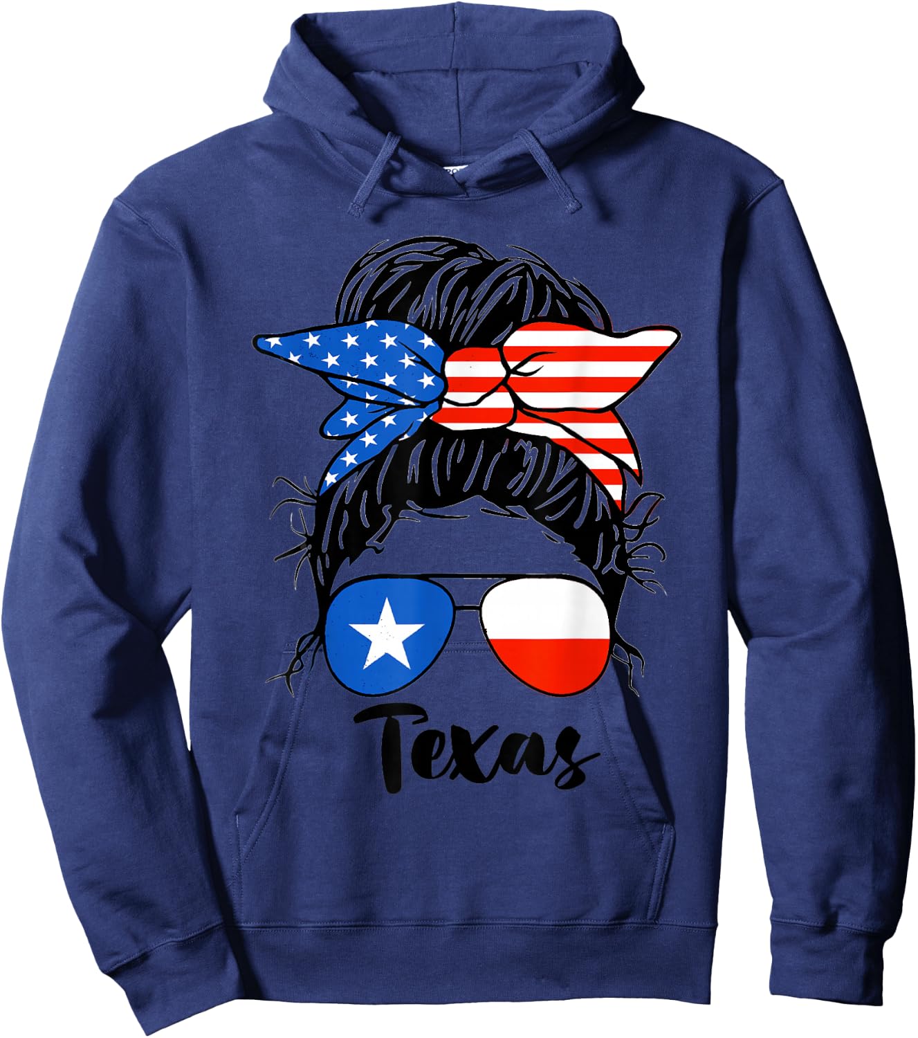Texas State Flag Sunglasses Mom Messy Bun Hair Girl Hoodie - Hoodie | Navy