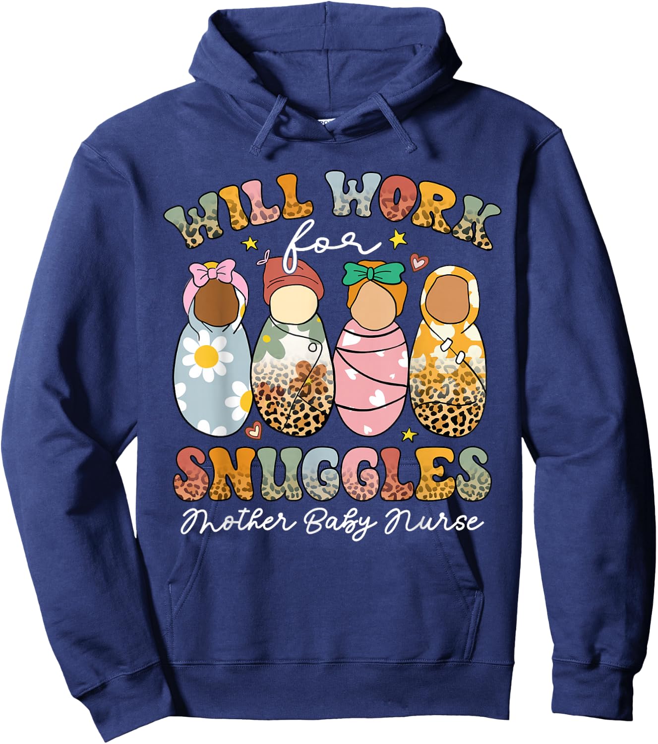 Retro Groovy Will Work For Snuggles Mother Baby Nurse Hoodie - Hoodie | Navy