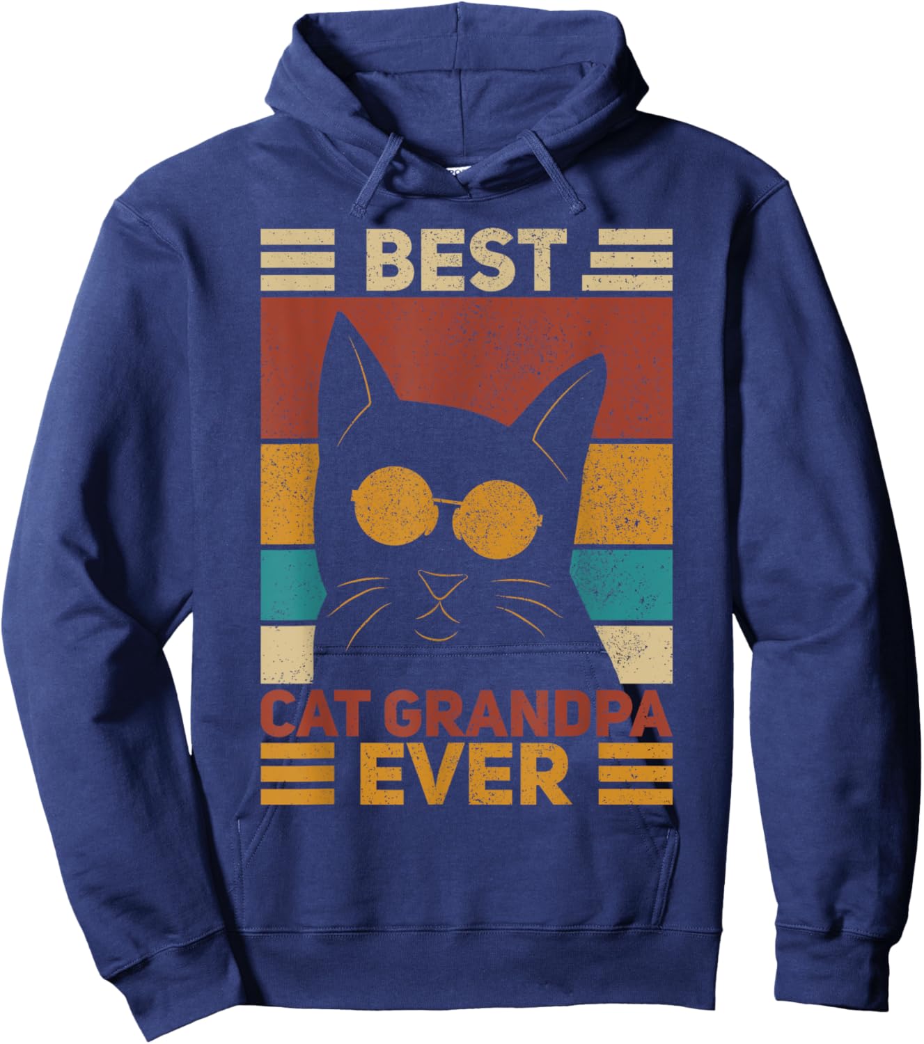Best Cat Grandpa Ever Men Cat Lover Funny Black Cat Themed Hoodie - Hoodie | Navy