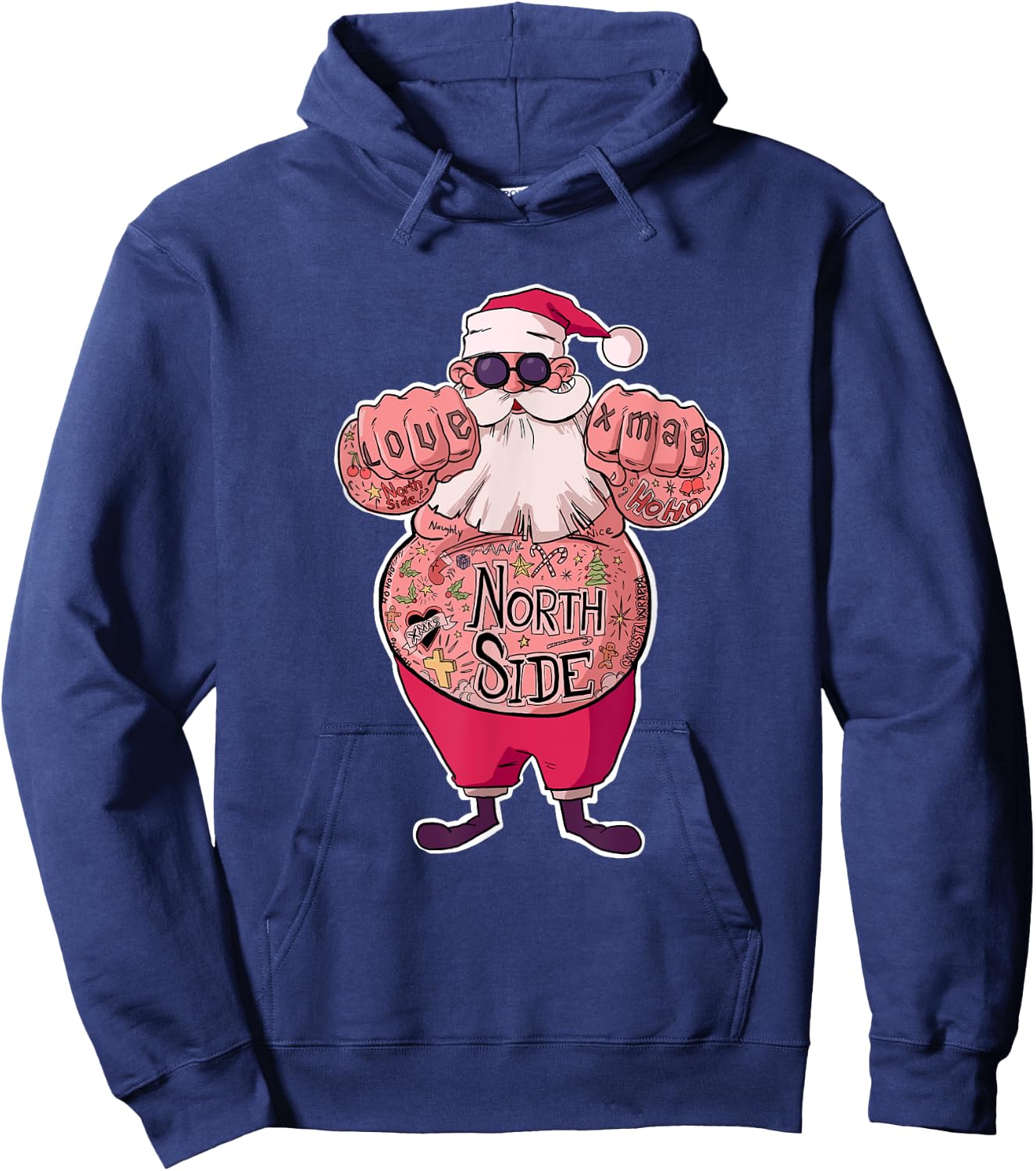 Tattooed Santa funny Santa with Tattoos Hoodie - Hoodie | Navy