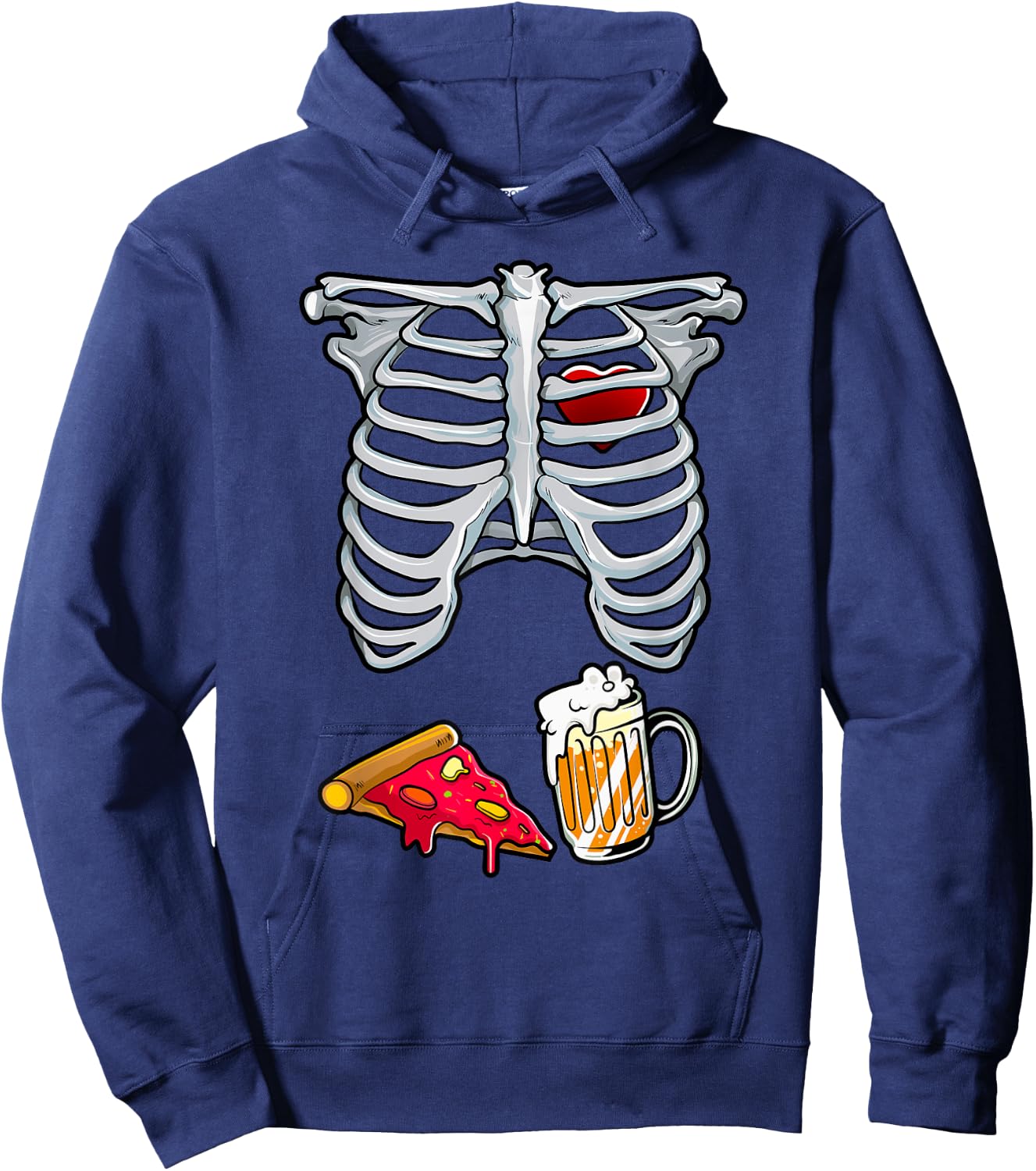 Skeleton Costume Dad Halloween Beer Pizza Funny Matching Men Hoodie - Hoodie | Navy