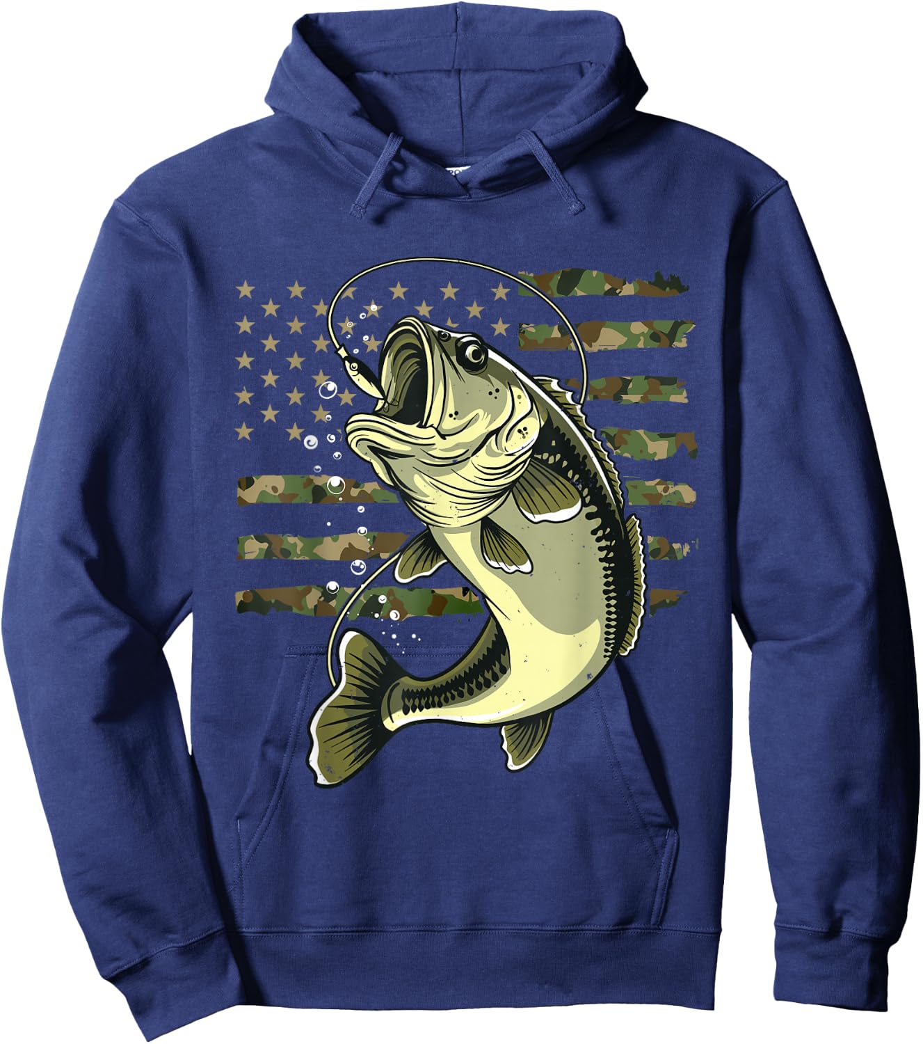 Bass Fish Fishing USA American Flag Camouflage Fisherman Hoodie - Hoodie | Navy