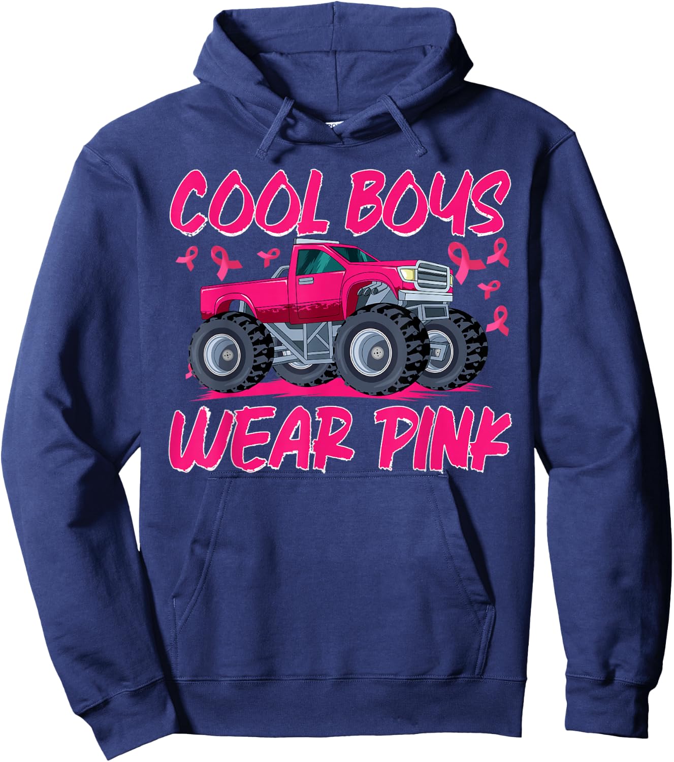 Monster Truck Cool Boys Wear Pink Breast Cancer Awareness Hoodie - Hoodie | Navy