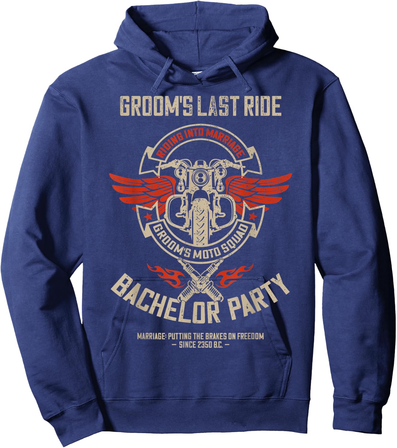 Groom's Last Ride, Retro Motorcycle Bachelor Party 2/2 Squad Hoodie - Hoodie | Navy