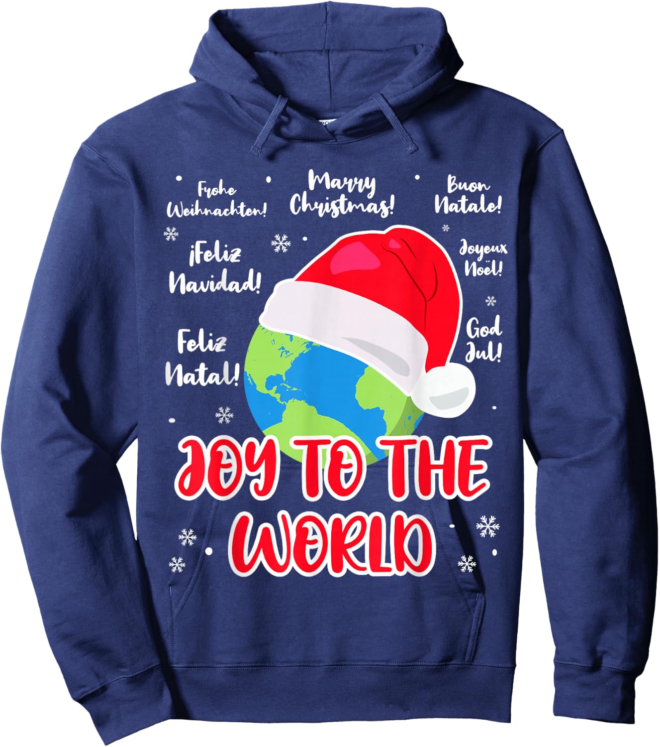 Merry Christmas language Joy to the World globe Cristmas Hoodie - Hoodie | Navy