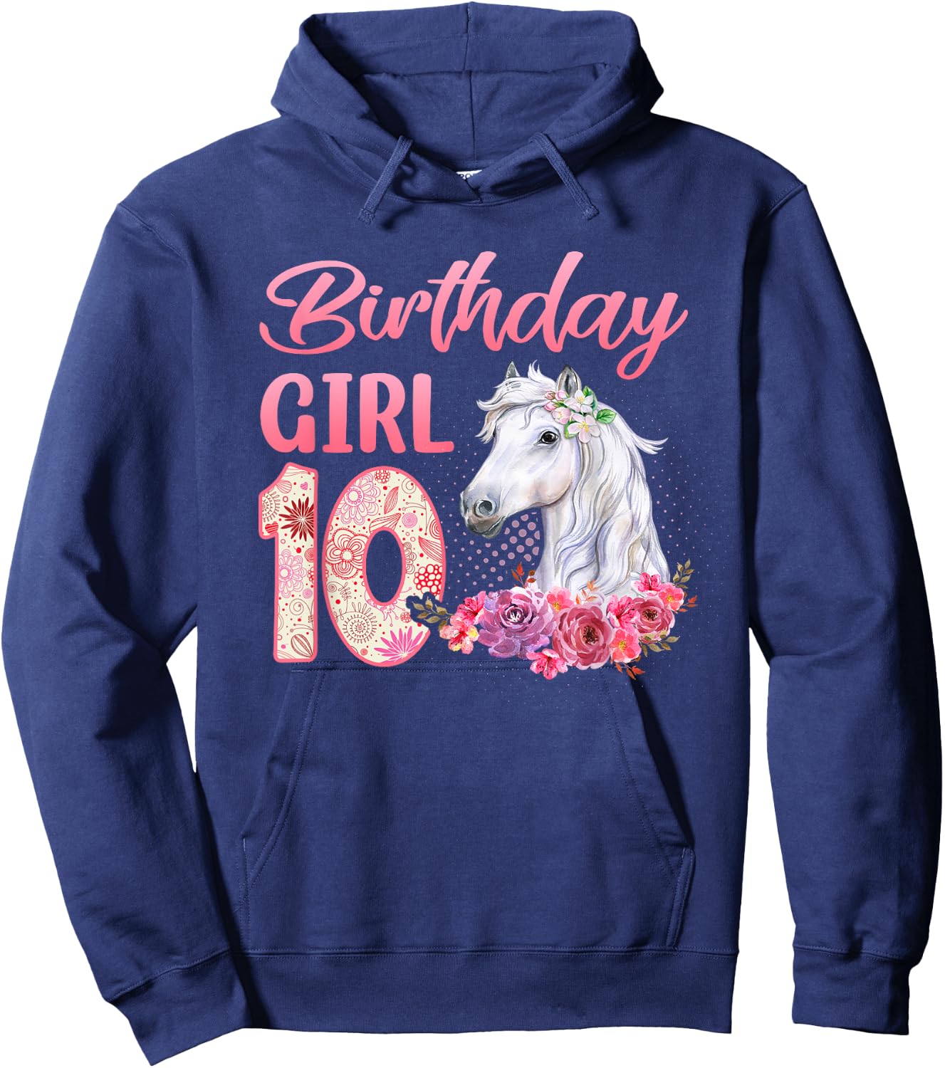 Horse Lovers 10th Birthday Girl Cute 10 Year Old Hoodie - Hoodie | Navy