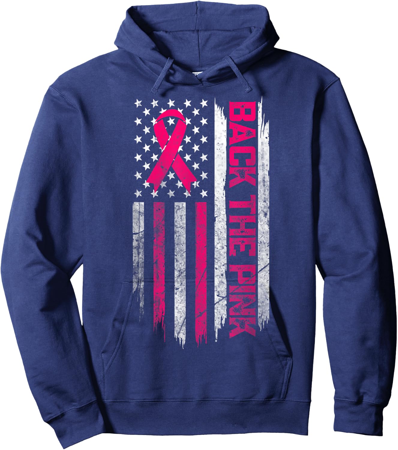 Back The Pink Breast Cancer Awareness Flag Men Women Hoodie - Hoodie | Navy