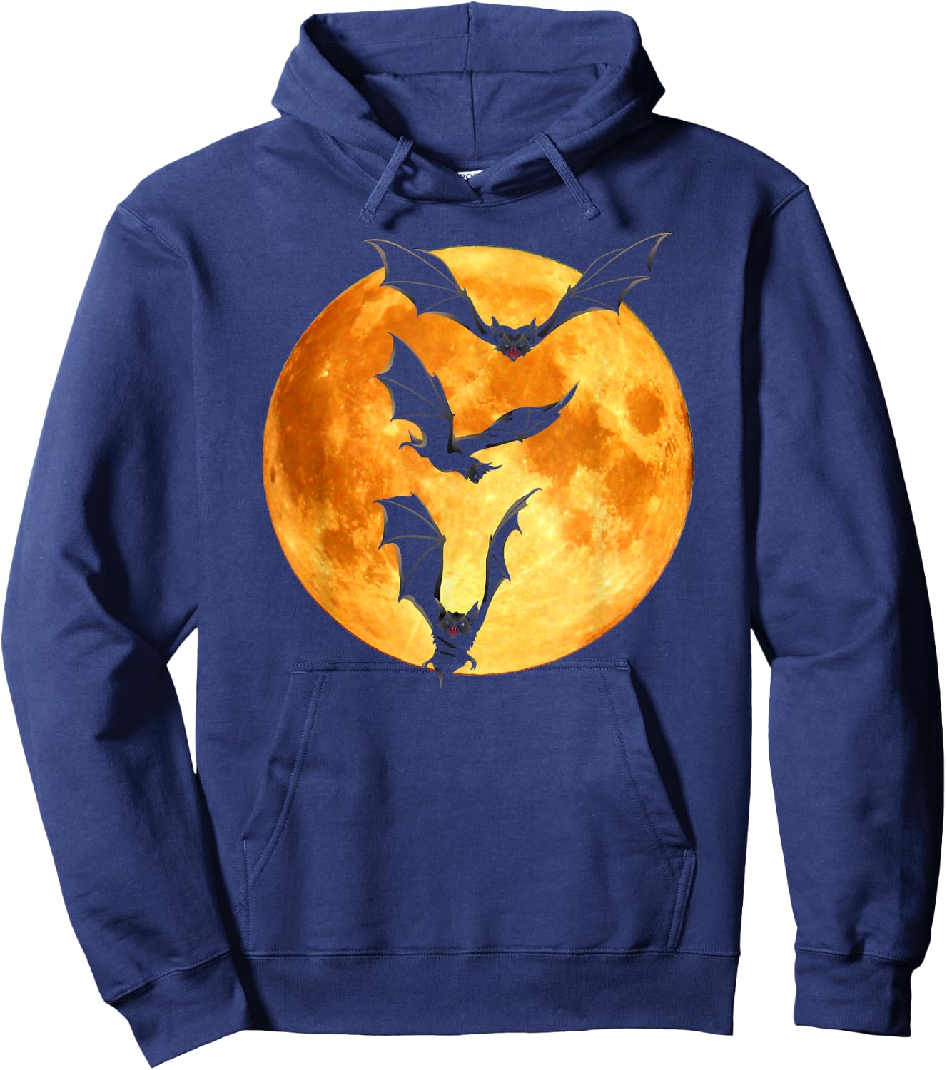Orange Full Moon Halloween Bat Flying Bats Moonlight Vampire Hoodie - Hoodie | Navy