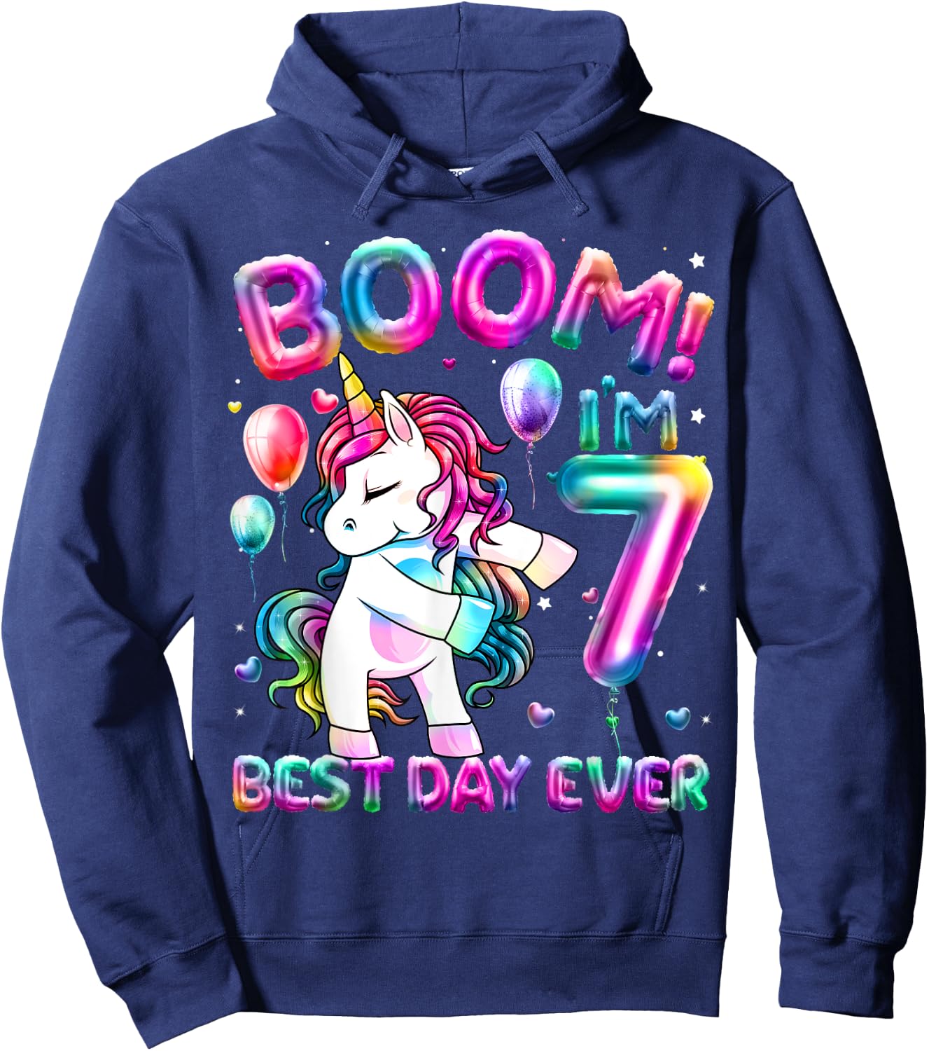 7 Years Old Flossing Unicorn Gifts 7th Birthday Girl Party Hoodie - Hoodie | Navy