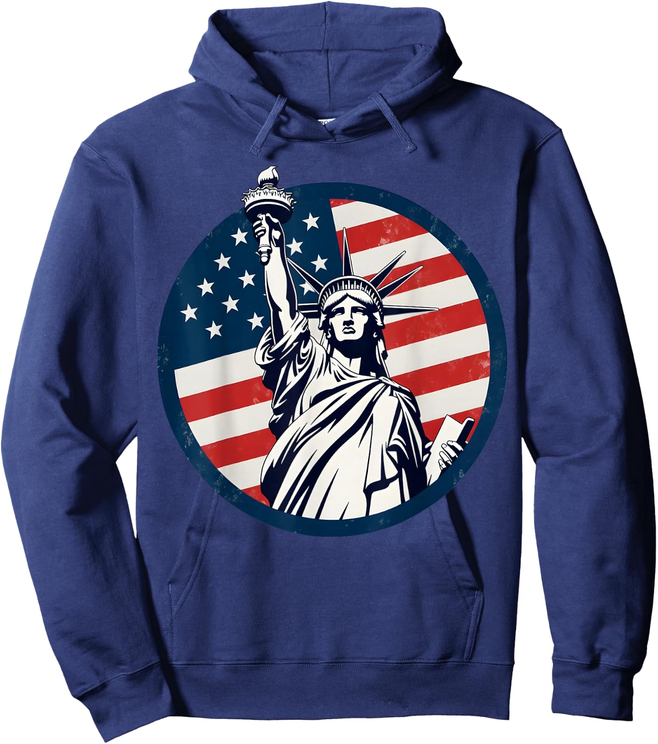 Statue of Liberty with American Flag - Fourth of July Hoodie - Hoodie | Navy