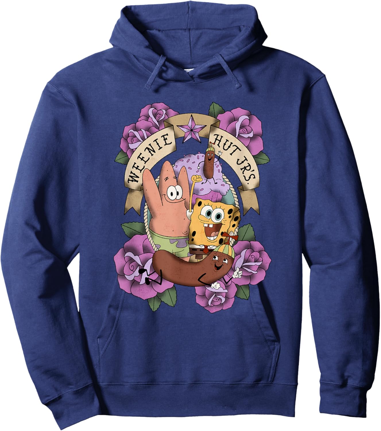 SpongeBob SquarePants Patrick Weenie Hut Jr's. Floral Logo Hoodie - Hoodie | Navy