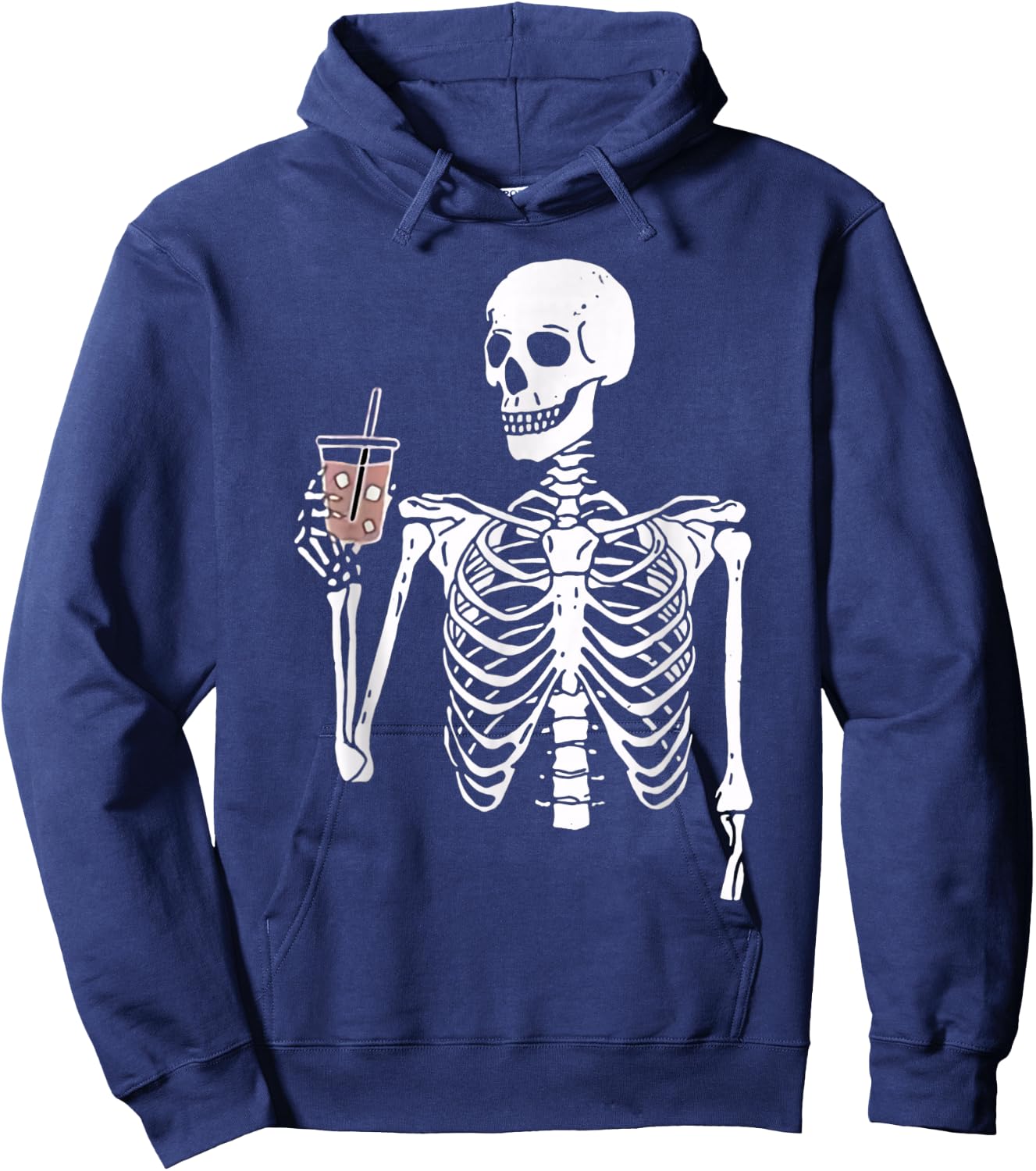 Iced Coffee Skeleton Drinking Funny Halloween Skull Hoodie - Hoodie | Navy
