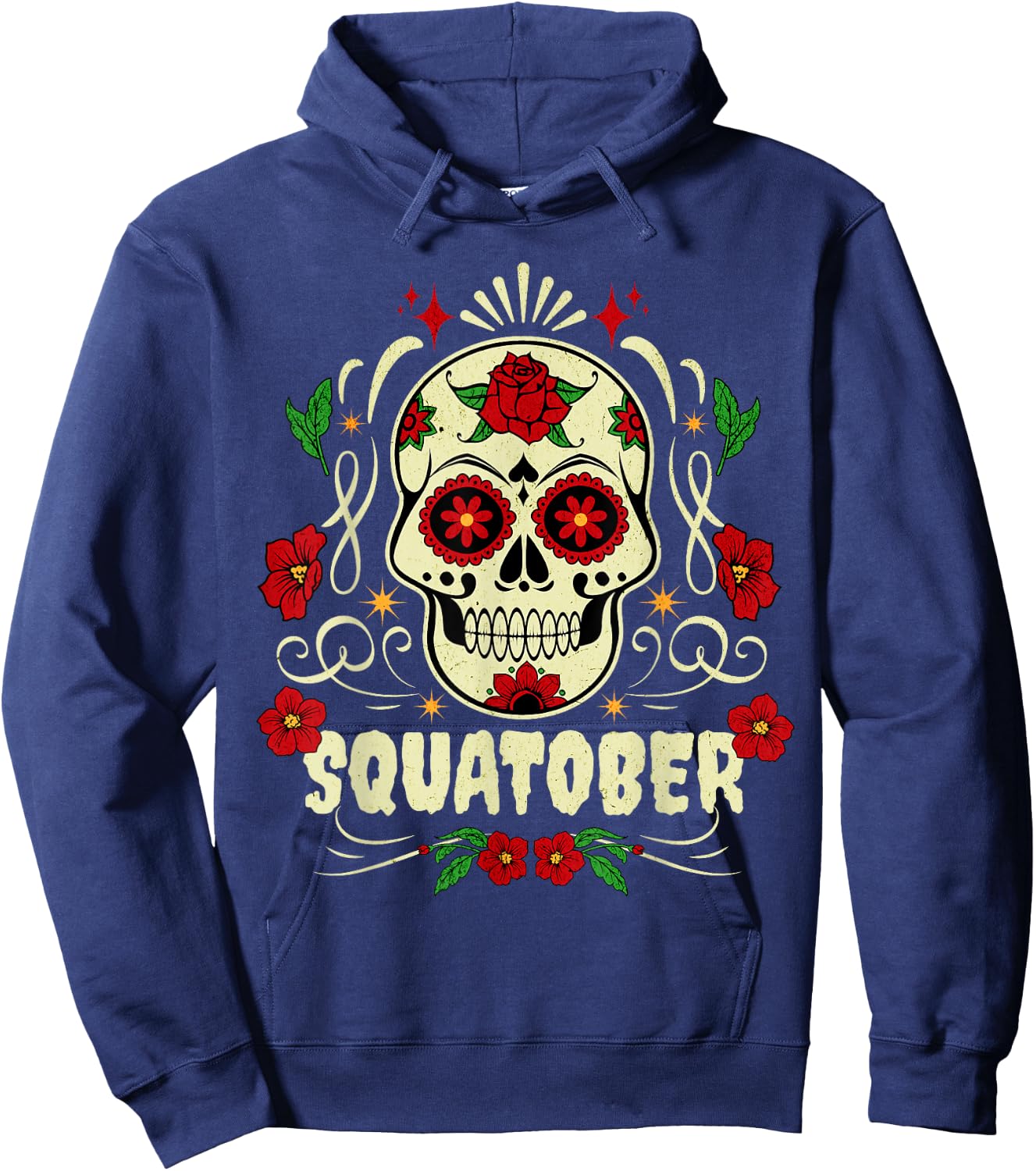 SQUATOBER October Squat Challenge Sugar Skull Hoodie - Hoodie | Navy