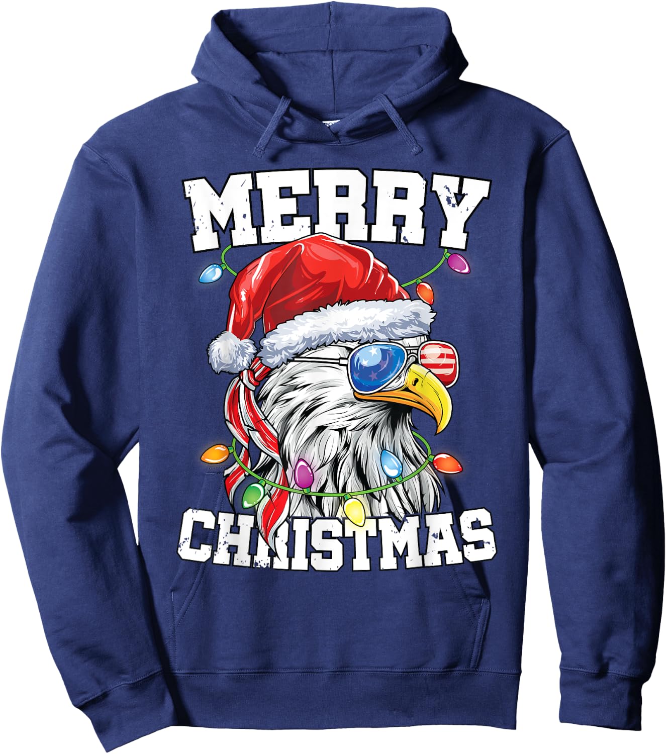 Merry Christmas Patriotic USA Patriotic Santa Bald Eagle Hoodie - Hoodie | Navy