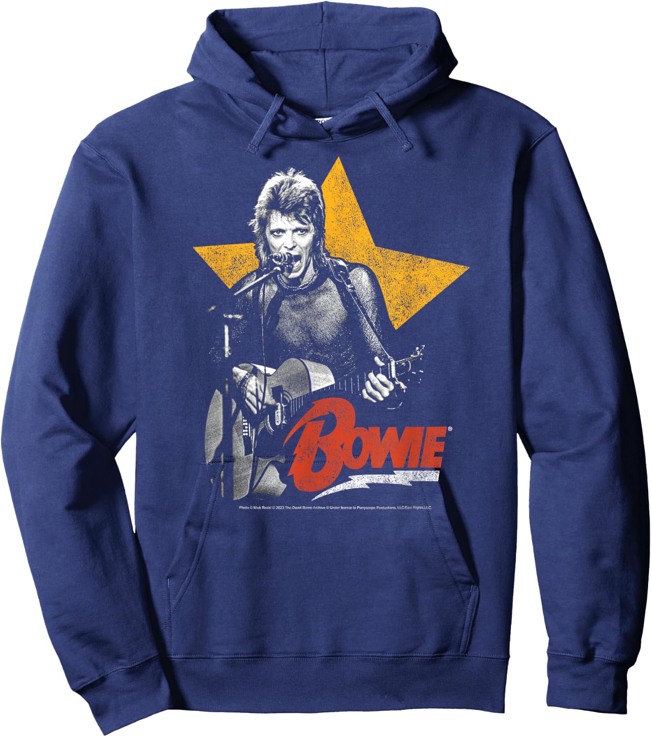 David Bowie- Bowie Guitar with Star Hoodie - Hoodie | Navy