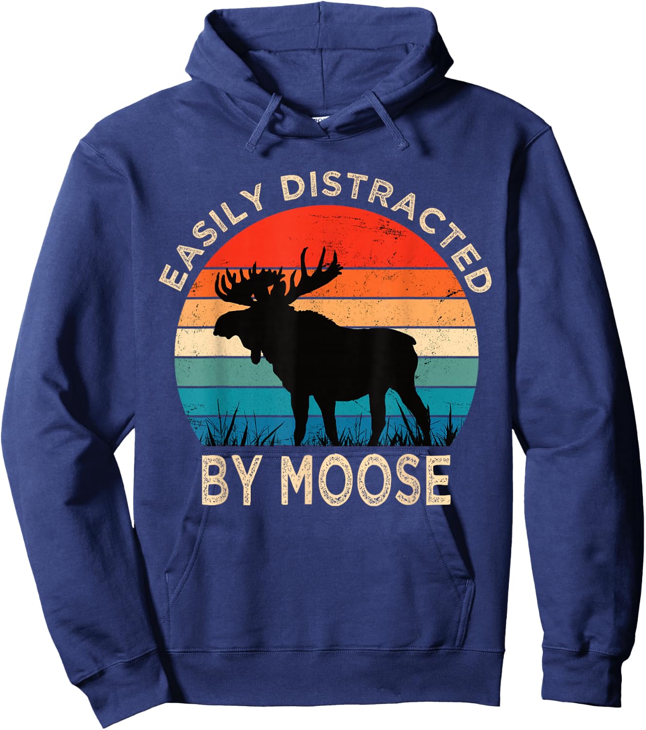 Slightly Distracted by Moose Vintage Funny Moose Hoodie - Hoodie | Navy