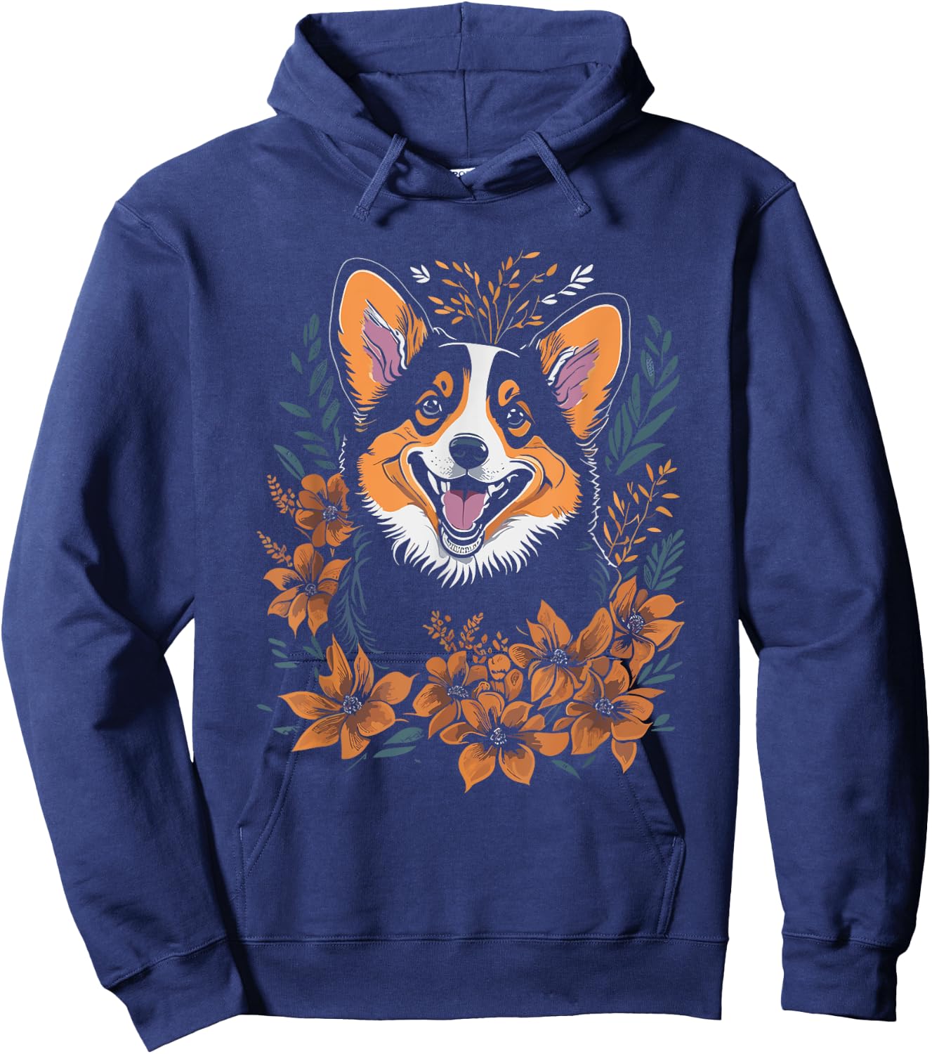 Corgi Flowers - Funny Floral Corgi Lover Dog Mom Dad Women Girls Kids Hoodie - Hoodie | Navy