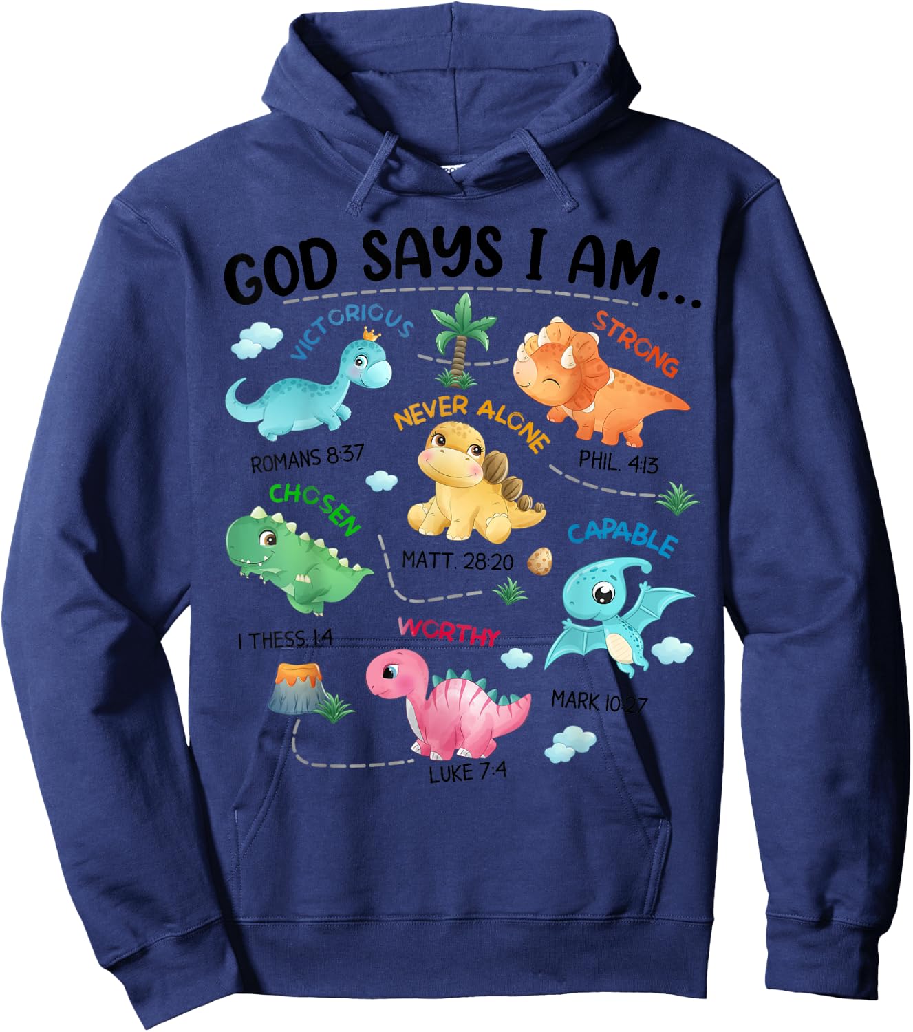 God Says I Am Funny Dinosaur Bible Verse Christian Kids Boys Hoodie - Hoodie | Navy