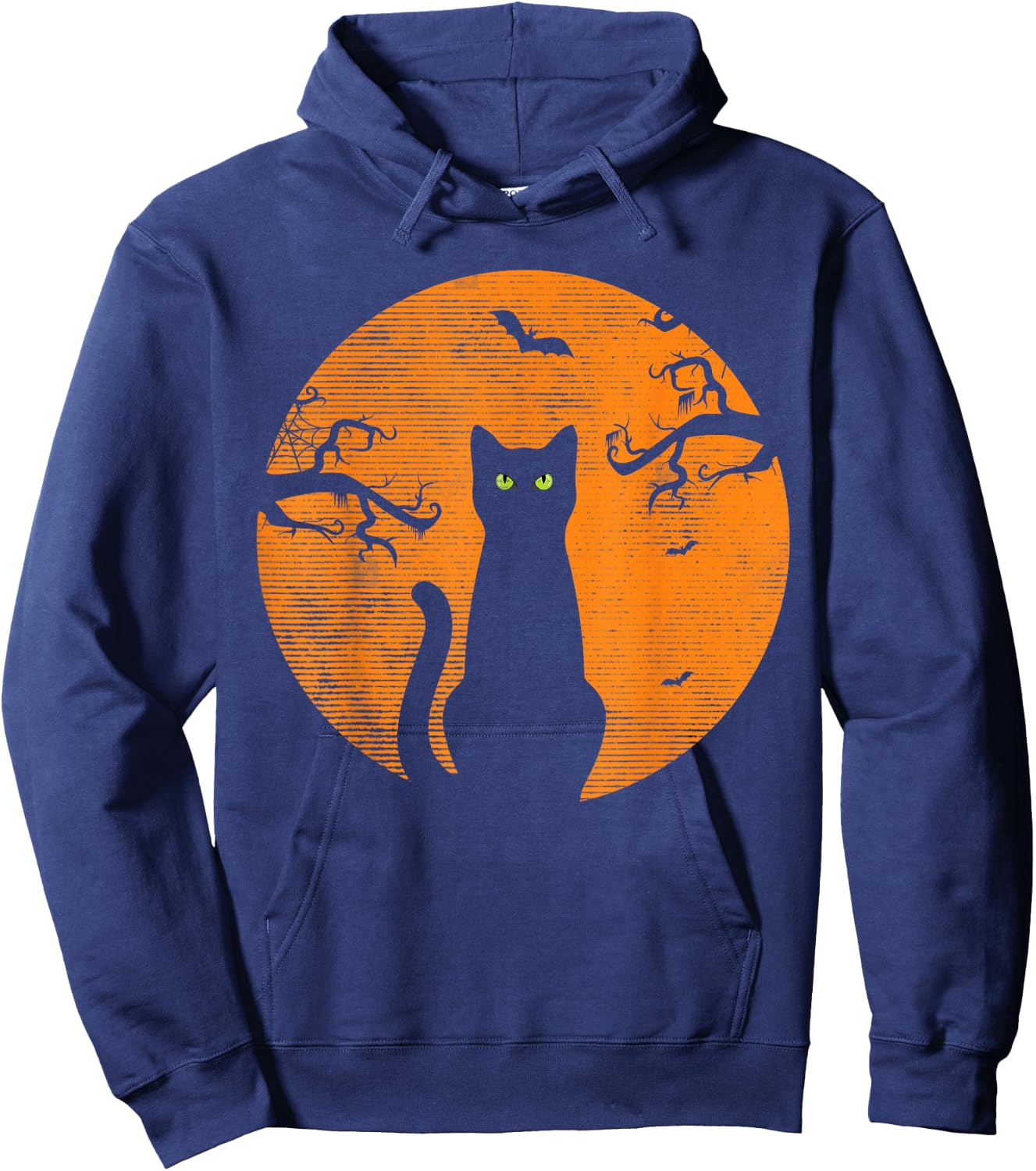 Vintage Scary Christmas Cat Costume Retro Cat Moon Black Cat Hoodie - Hoodie | Navy