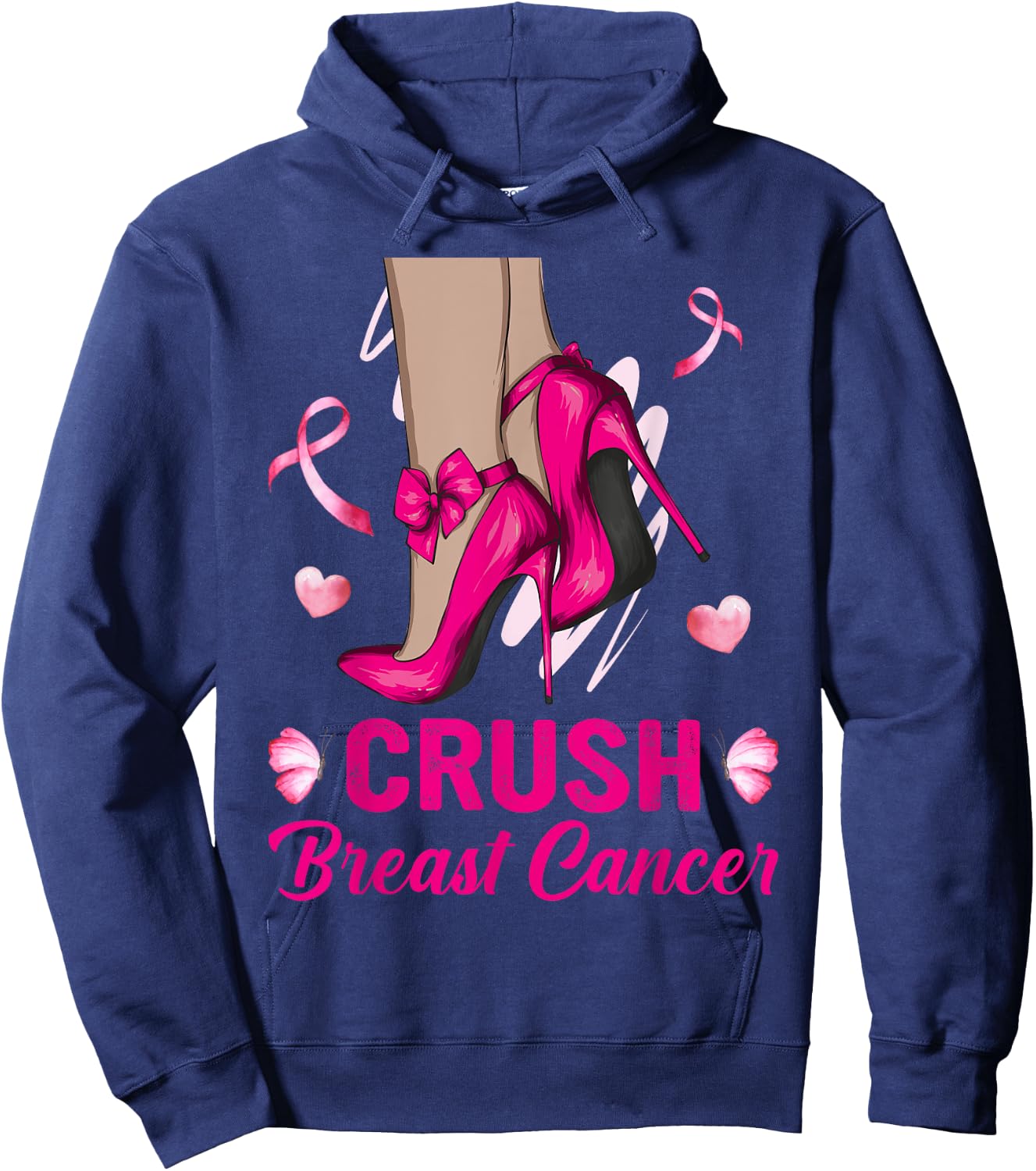 Crush Breast Cancer Awareness Bling High Heels Pink Ribbon Hoodie - Hoodie | Navy