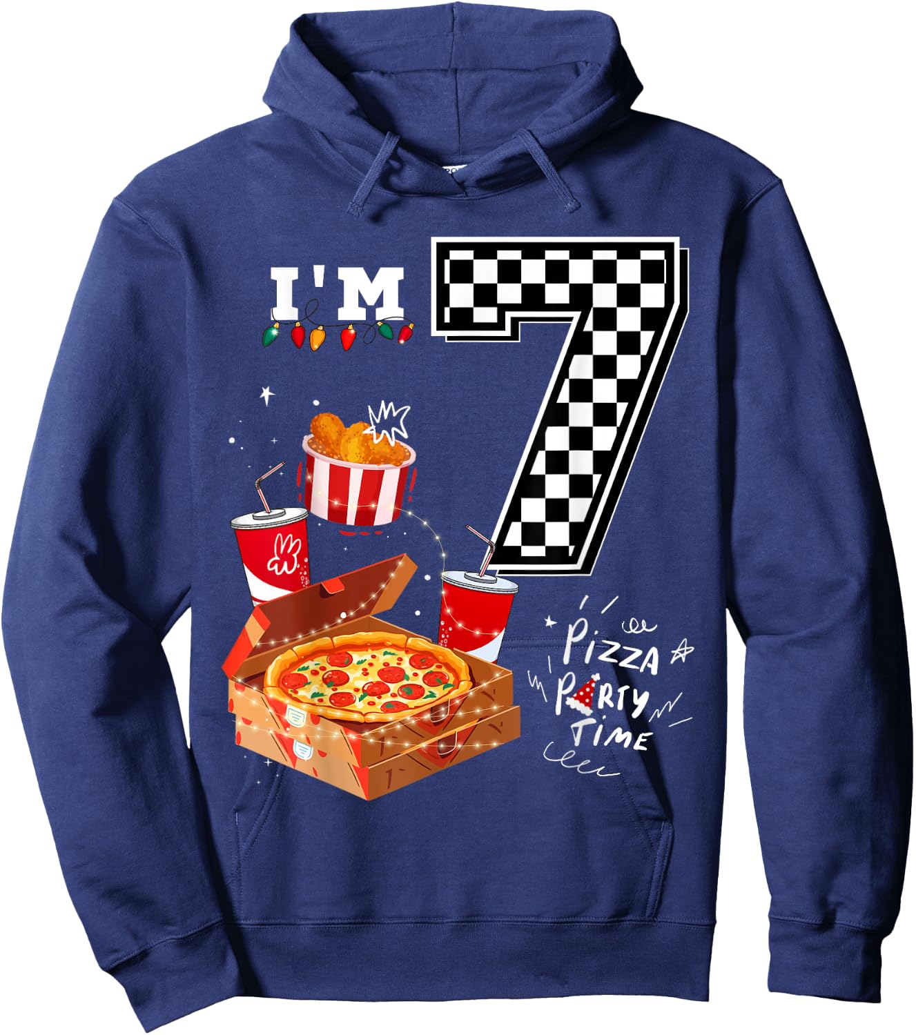 Funny Pizza Lover 7th Birthday Crew for 7 Years Old Boys Hoodie - Hoodie | Navy