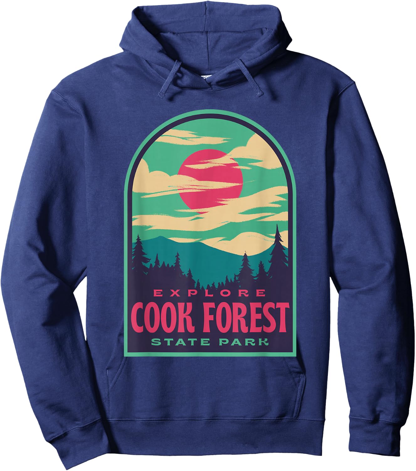 Cook Forest State Park Retro Sunset Hoodie - Hoodie | Navy