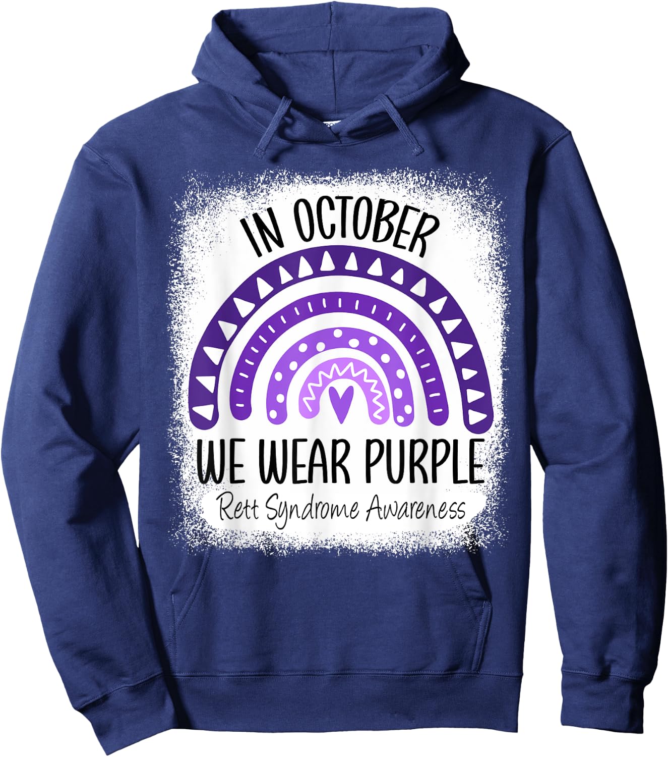 Rainbow In October We Wear Purple Rett Syndrome Awareness Hoodie - Hoodie | Navy