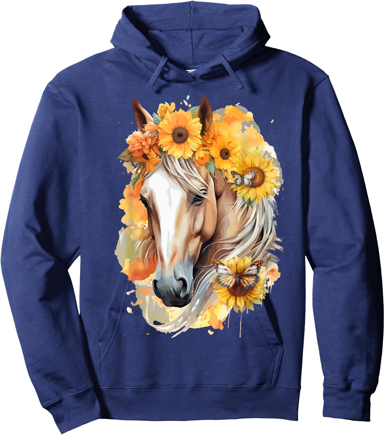 Sunflower Horse Portrait Boho Equestrian Horseback Riding Hoodie - Hoodie | Navy