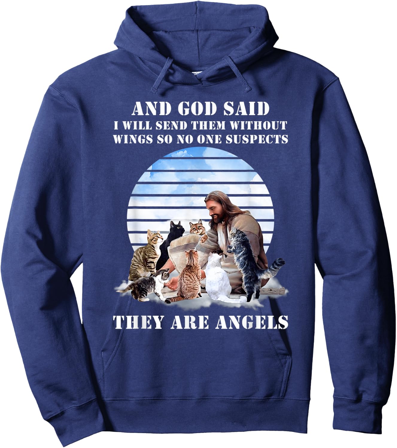 And God Said I Will Send Them Without Wings Cat Jesus Lovers Men Women Hoodie - Hoodie | Navy