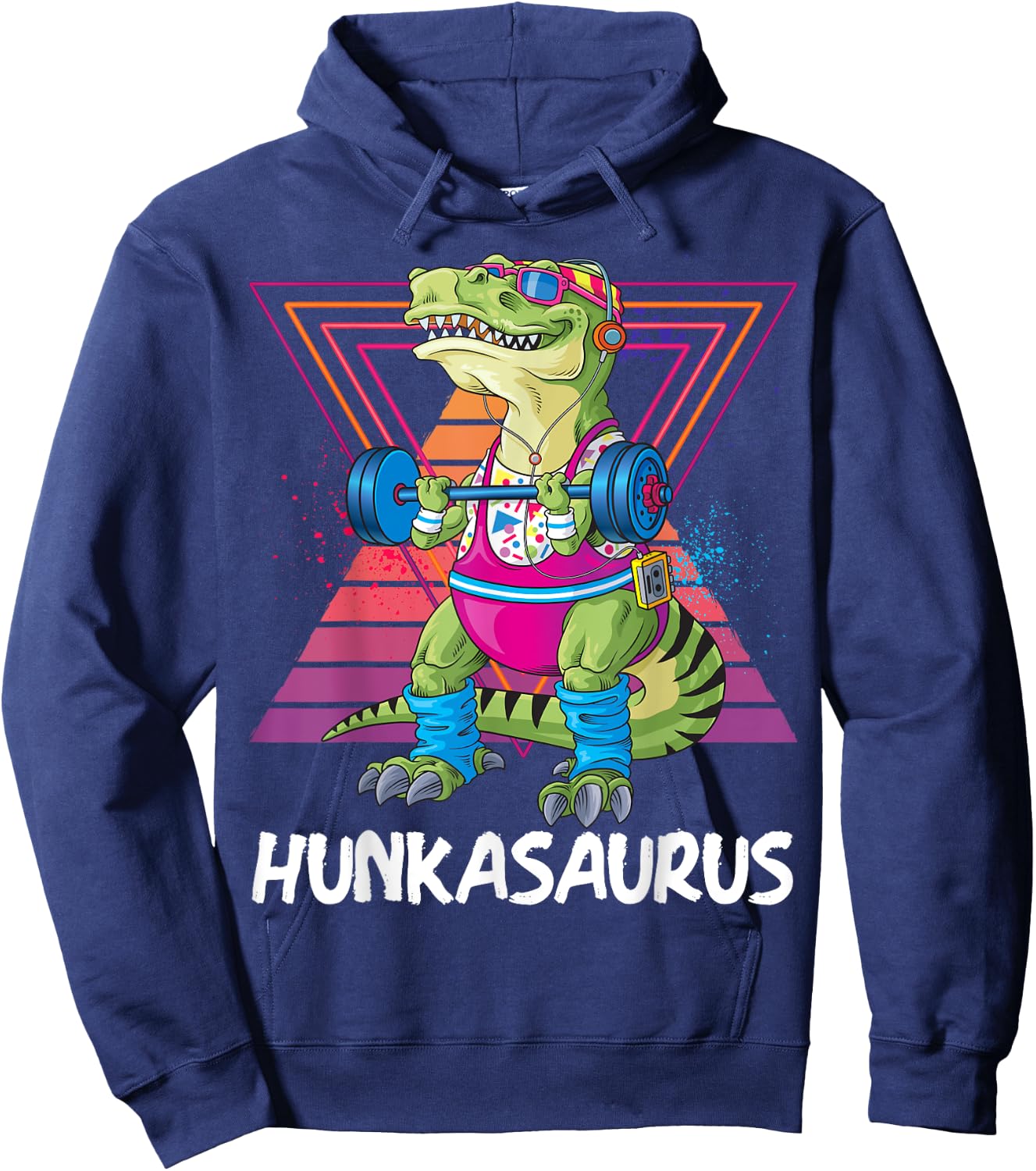 Hunkasaurus Retro Muscular Dinosaur T-Rex Gym Weightlift Hoodie - Hoodie | Navy