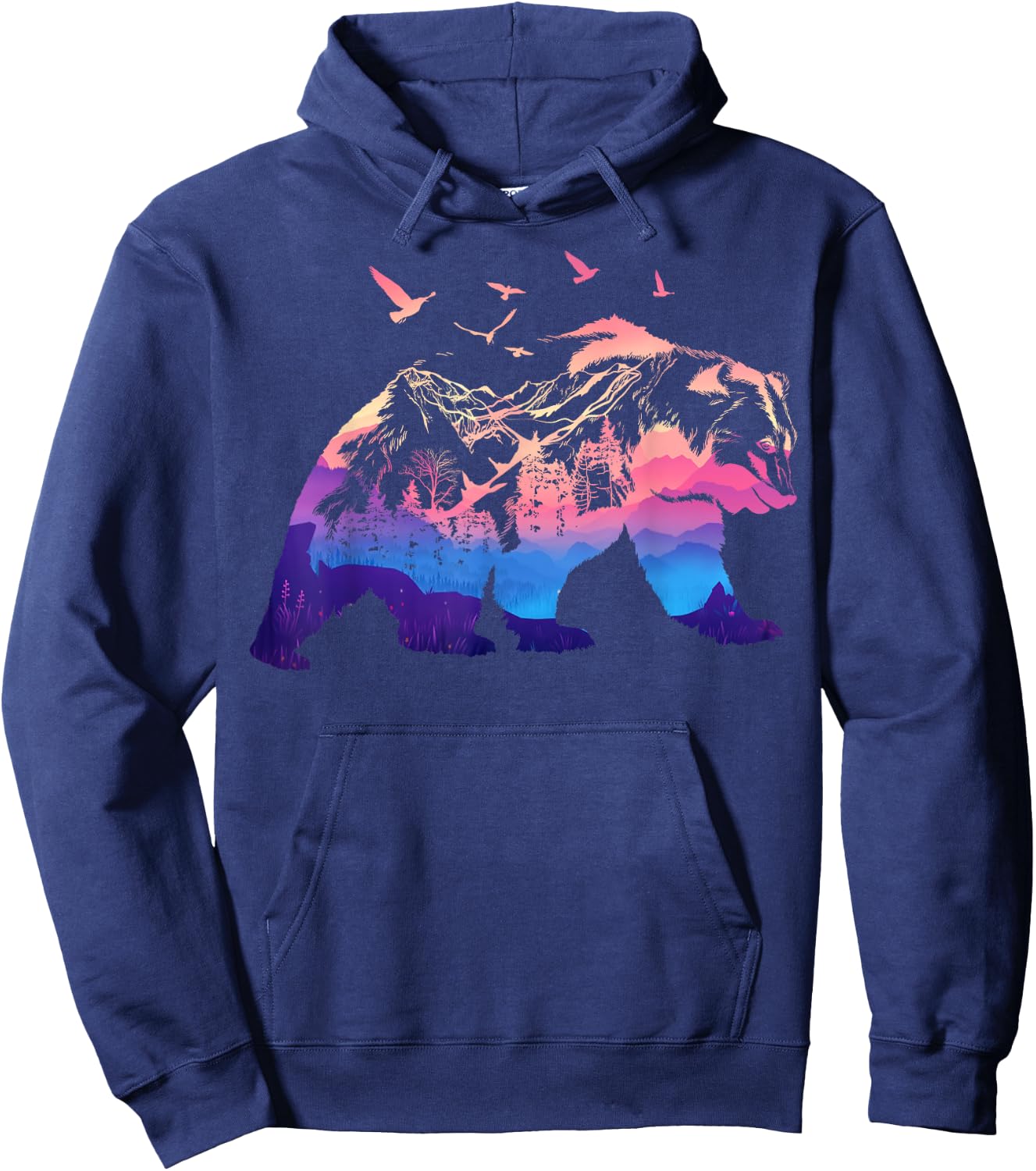 Bear Nature Outdoor Mountains Forest Trees Bear Wildlife Hoodie - Hoodie | Navy