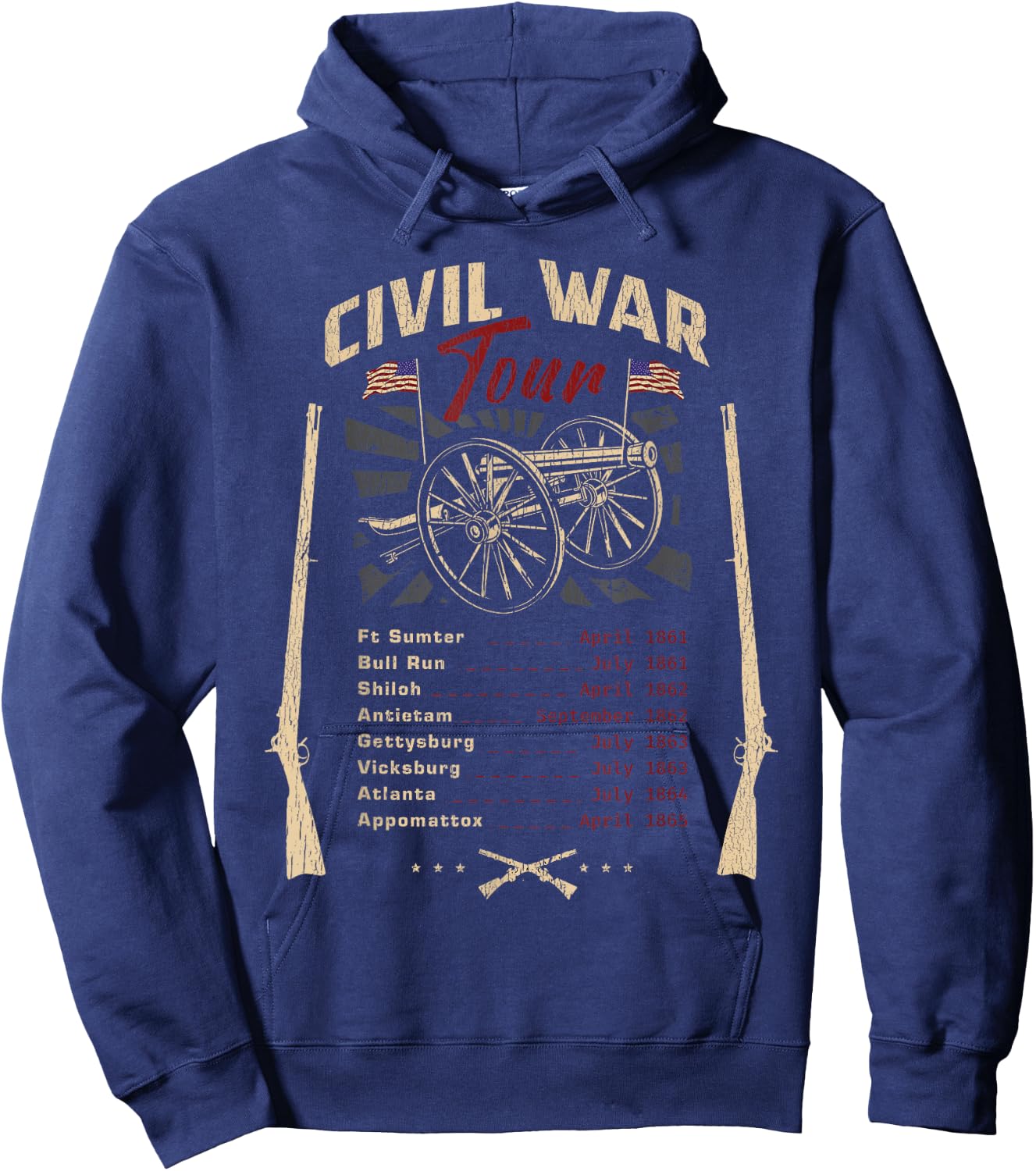 American Civil War Tour Battle Dates Reenactment Gettysburg Hoodie - Hoodie | Navy