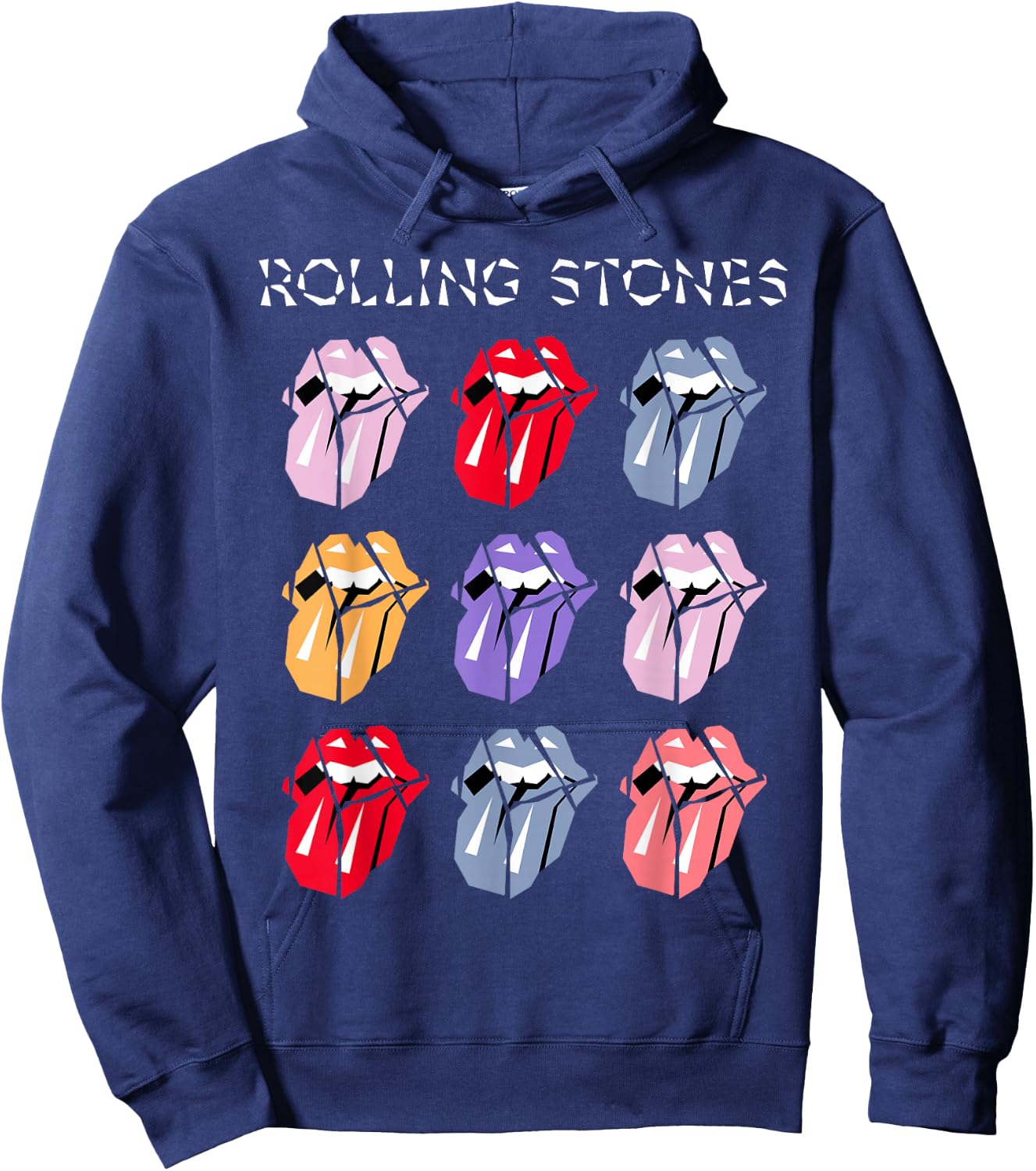 Official The Rolling Stones HD Multi Color Tongue Hoodie - Hoodie | Navy