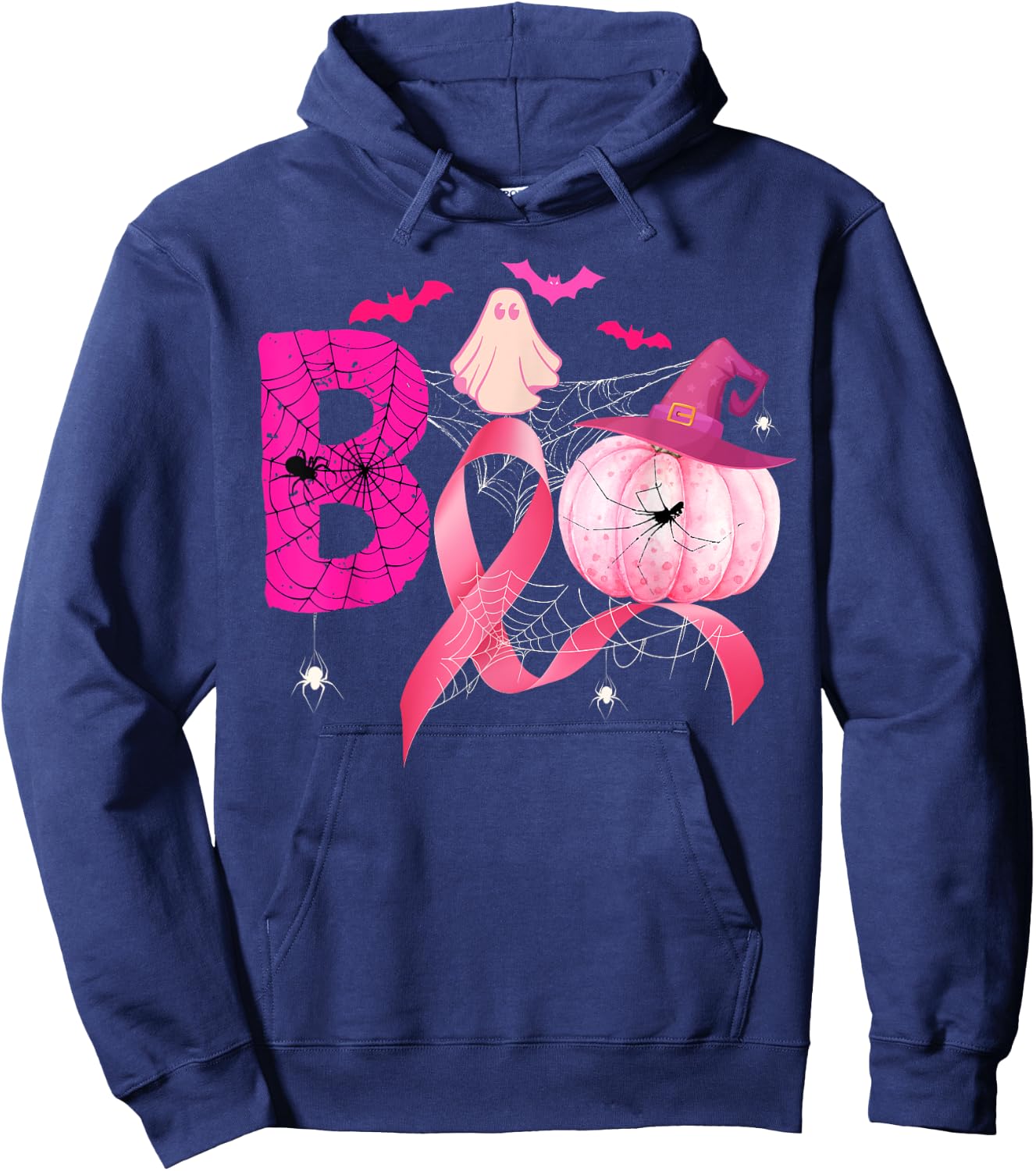 Funny Boo Pumpkin Witch Pink Ribbon Breast Cancer Halloween Hoodie - Hoodie | Navy